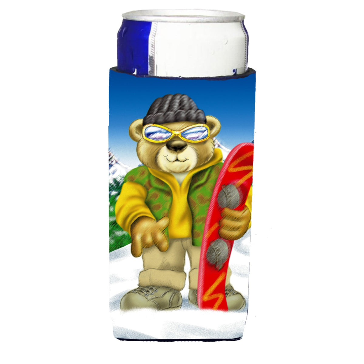 Caroline'S Treasures Aph0857Muk Teddy Bear Snowboarding Michelob Ultra Koozies For Slim Cans, Multicolor
