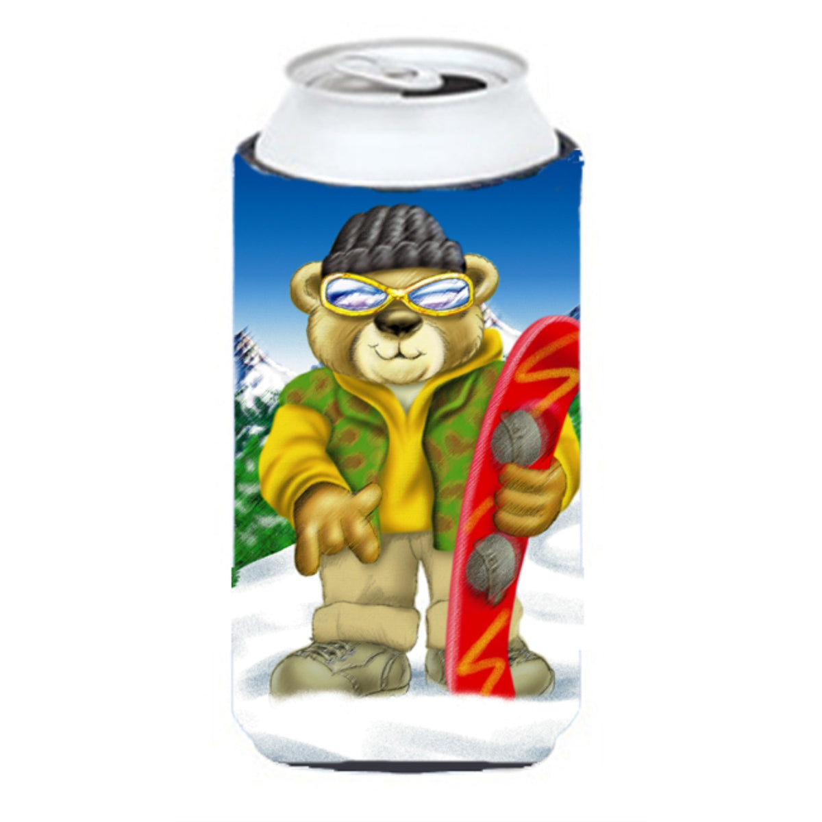 Caroline'S Treasures Aph0857Tbc Teddy Bear Snowboarding Tall Boy Koozie Hugger, Multicolor