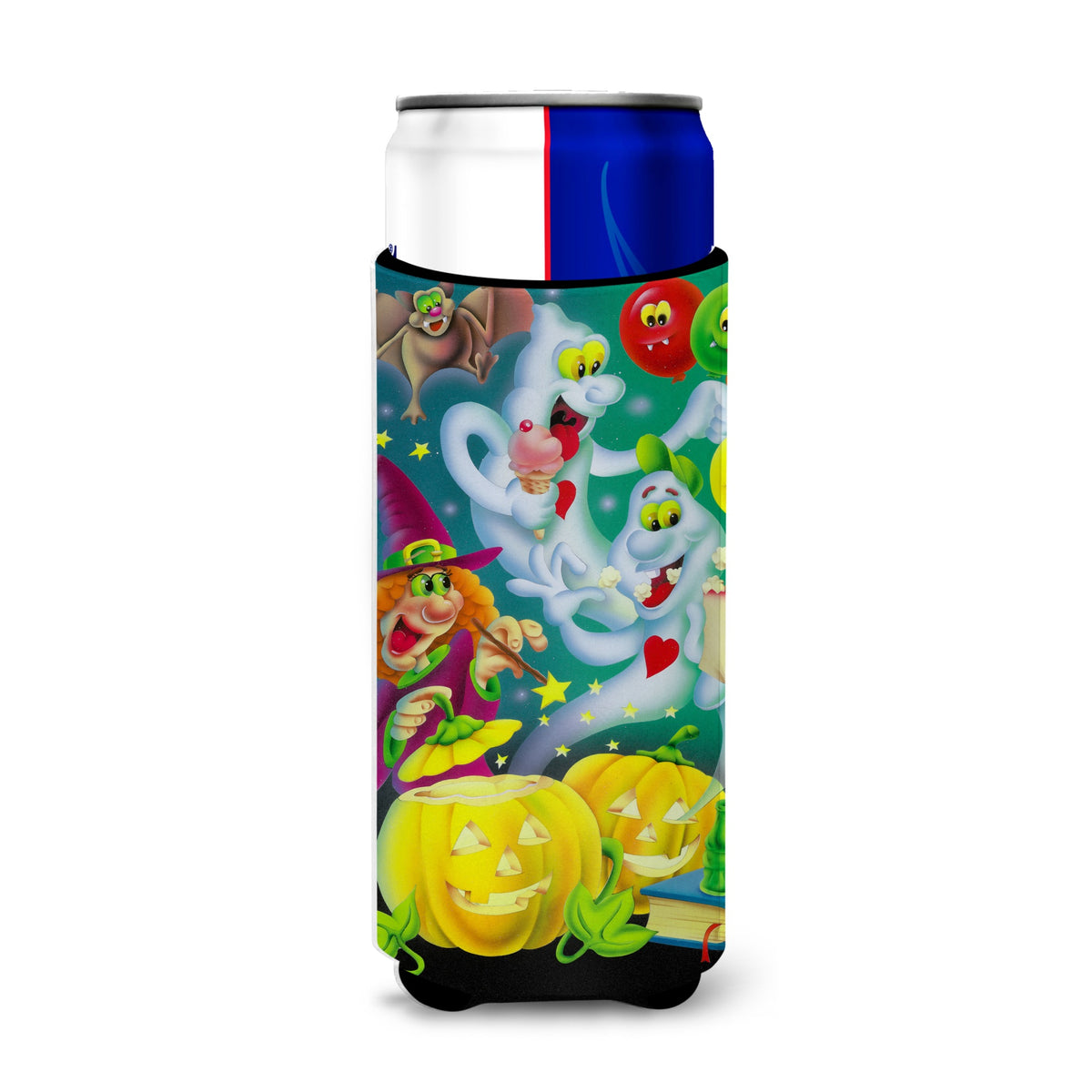 Caroline'S Treasures Witch Party With The Ghosts Halloween Michelob Ultra Koozies For Slim Cans, Multicolor