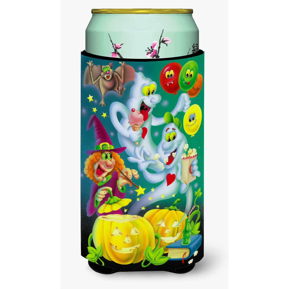 Caroline'S Treasures Witch Party With The Ghosts Halloween Tall Boy Koozie Hugger, Multicolor