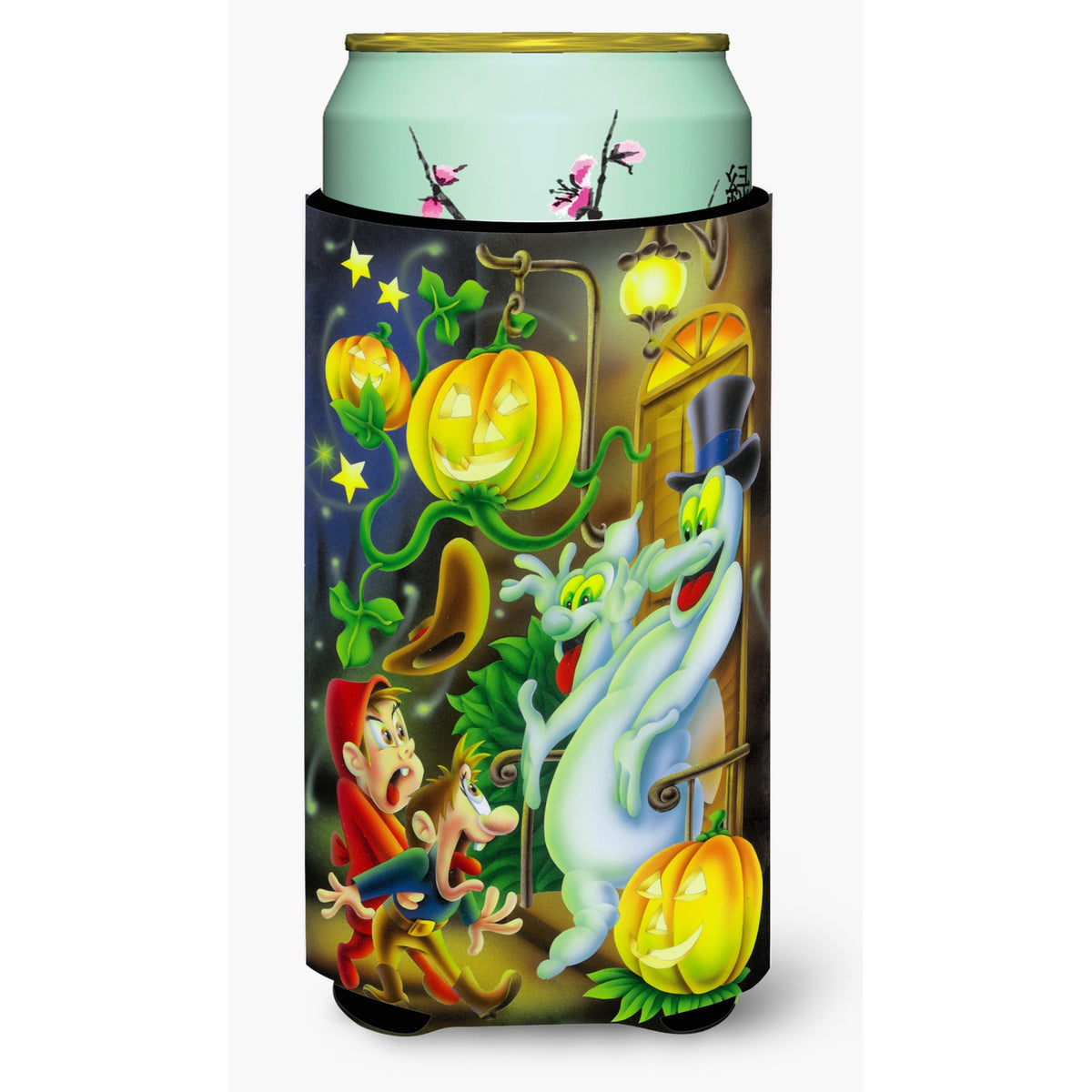 Caroline'S Treasures Scary Ghosts And Halloween Trick Or Treaters Tall Boy Koozie Hugger, Multicolor