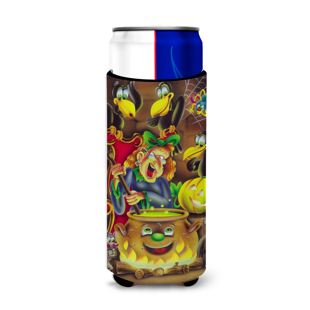 Caroline'S Treasures Witch And Crows Stirring It Up Halloween Michelob Ultra Koozies For Slim Cans, Multicolor