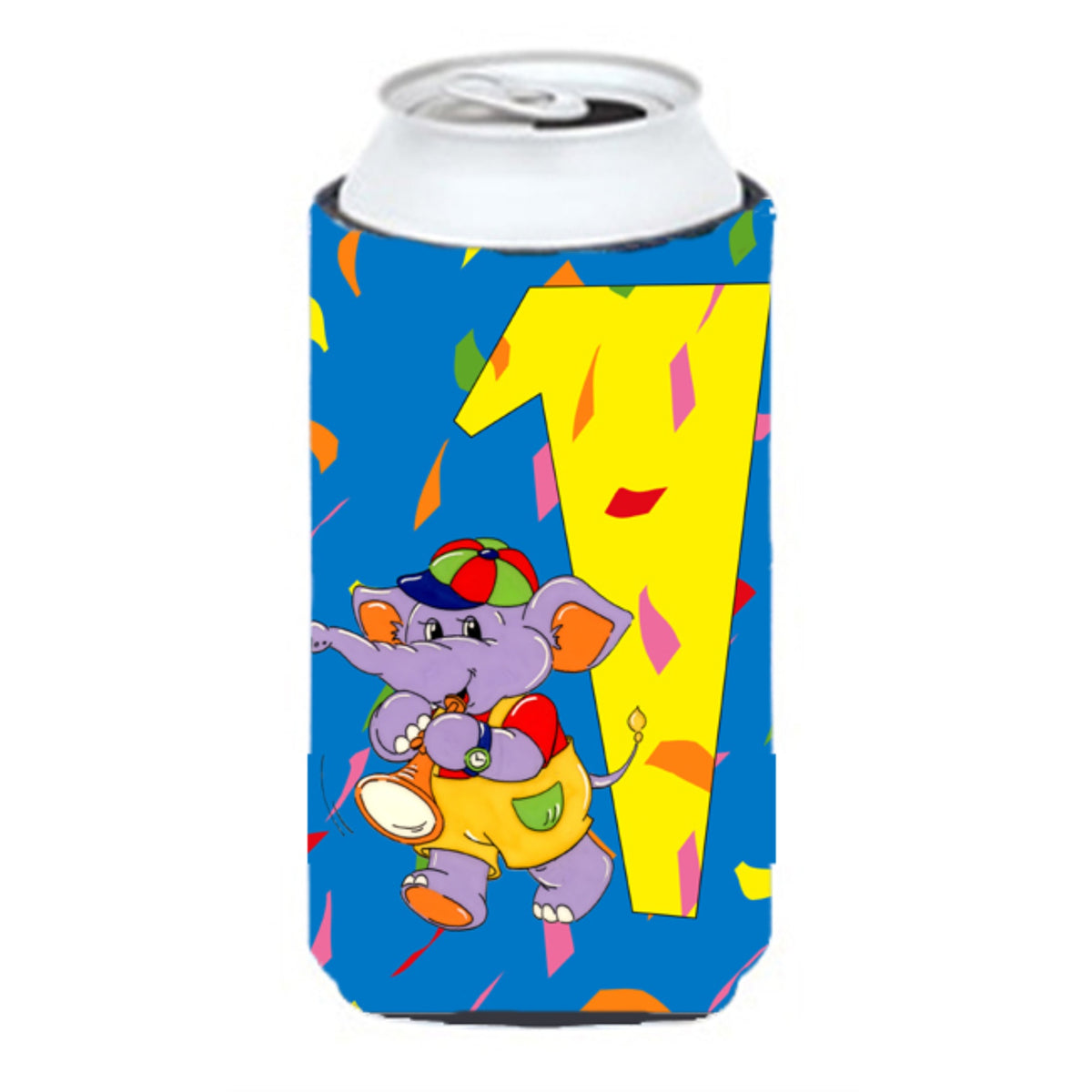 Caroline'S Treasures Aph2161Tbc Happy 1St Birthday Age 1 Tall Boy Koozie Hugger, Multicolor