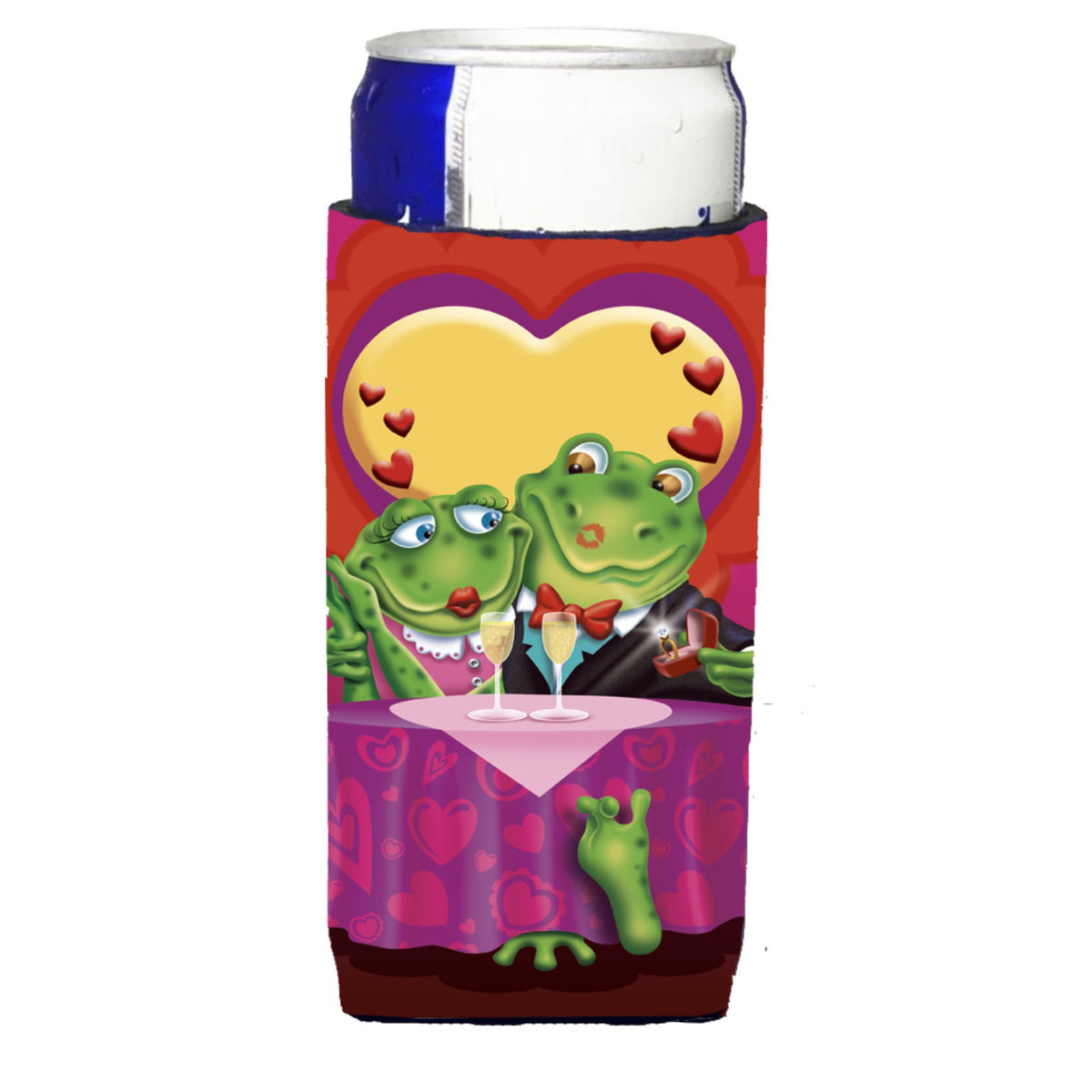 Caroline'S Treasures Aph2477Muk Frog Valentine'S Day Date Michelob Ultra Koozies For Slim Cans, Multicolor
