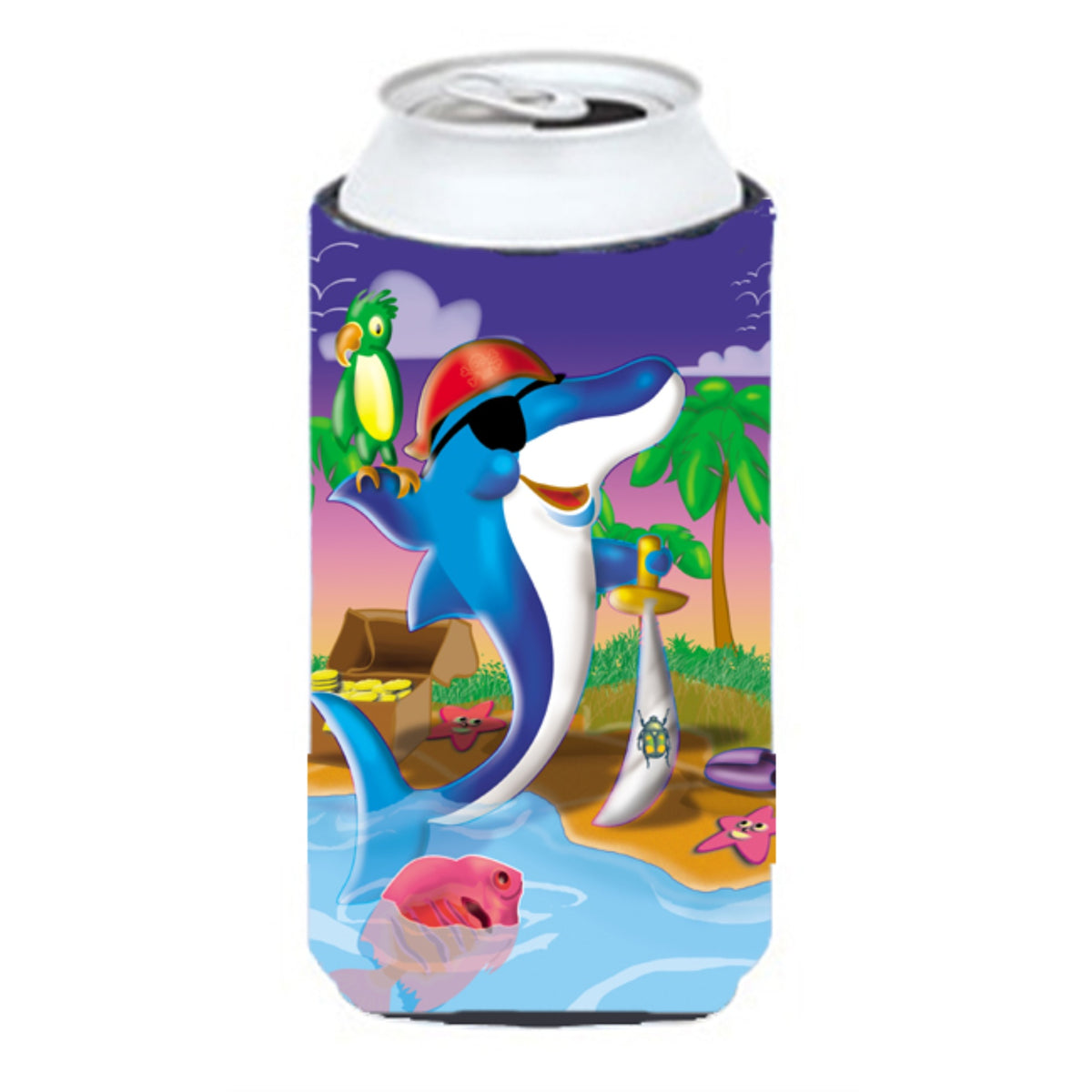 Caroline'S Treasures Aph2486Tbc Dolphin Pirate Tall Boy Koozie Hugger, Multicolor
