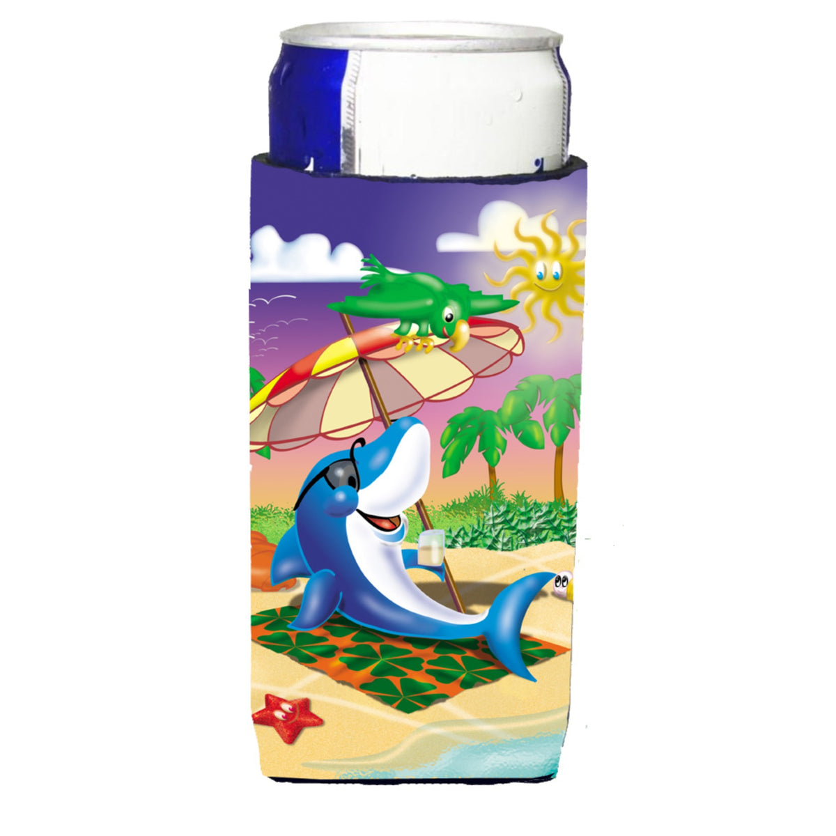 Caroline'S Treasures Aph2488Muk Dolphin Sunning On The Beach Michelob Koozies For Slim Cans, Multicolor