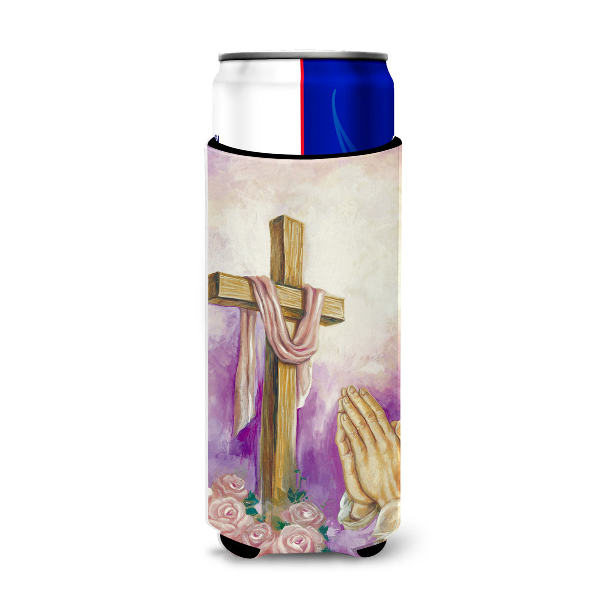Caroline'S Treasures Easter Cross With Praying Hands Michelob Ultra Koozies For Slim Cans, Multicolor