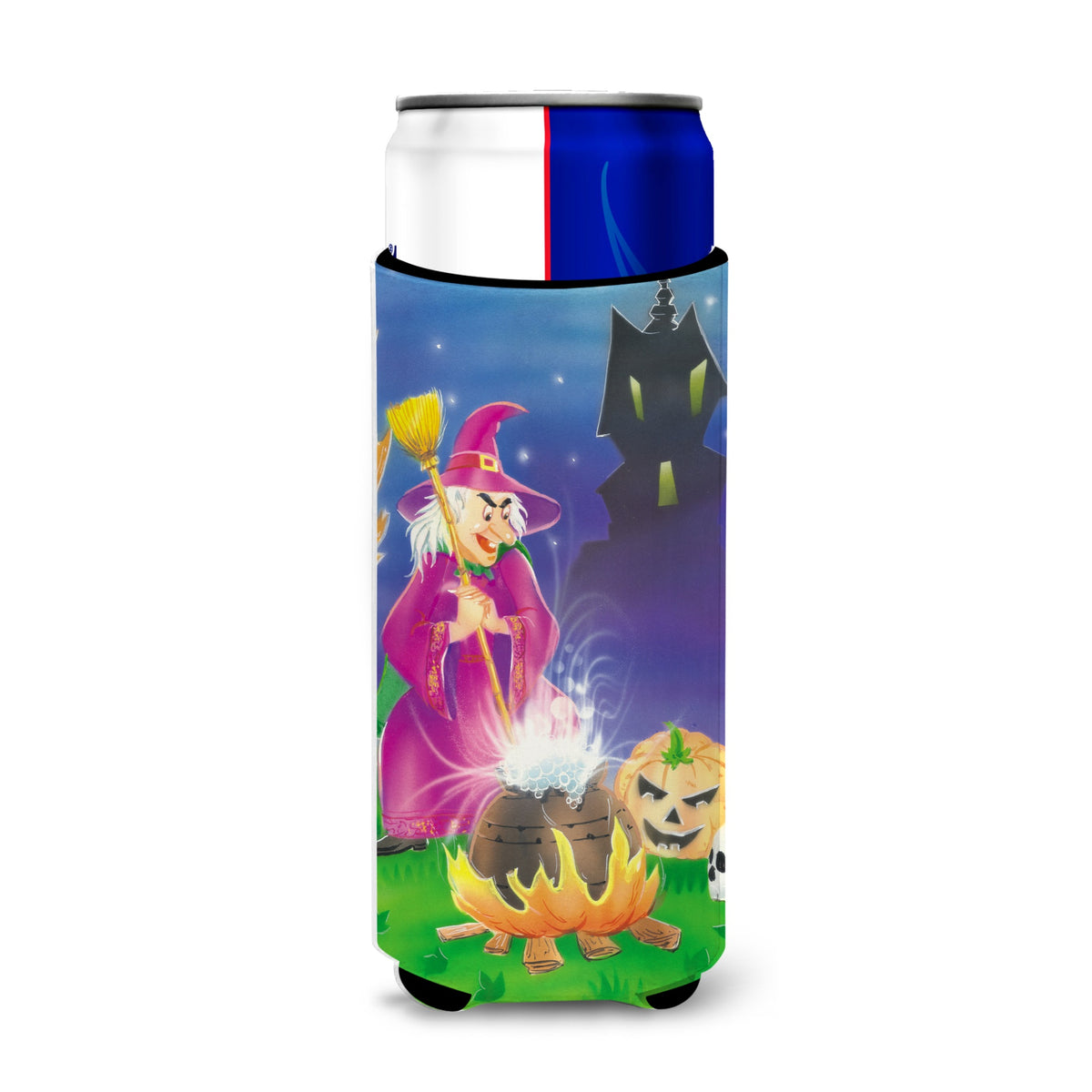 Caroline'S Treasures Witch And Her Castle Michelob Ultra Koozies For Slim Cans, Multicolor