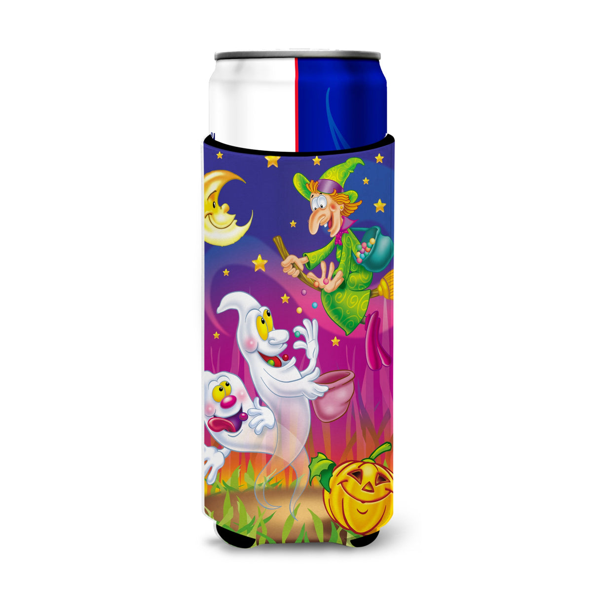 Caroline'S Treasures Witch And Ghosts Halloween Michelob Ultra Koozies For Slim Cans, Multicolor
