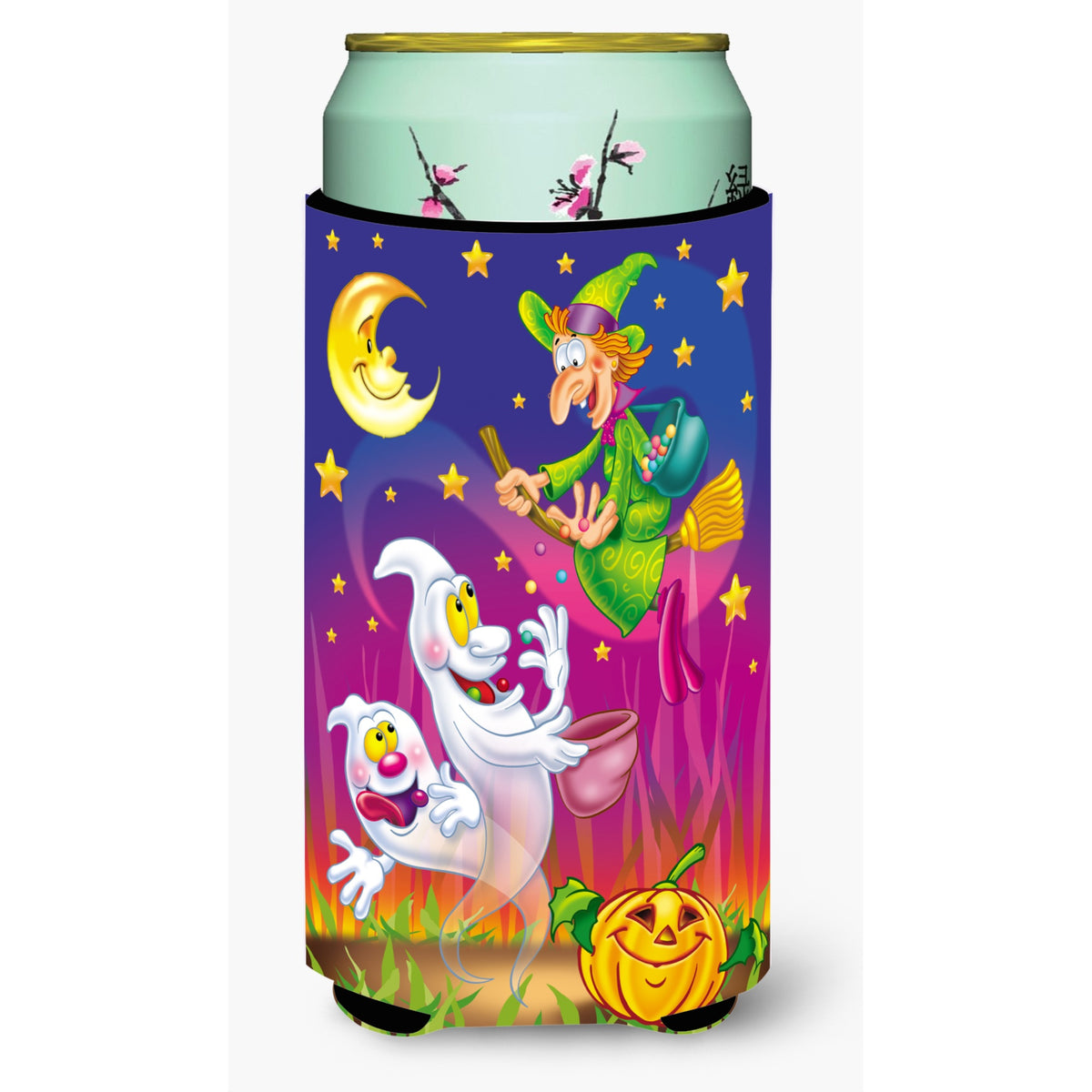 Caroline'S Treasures Witch And Ghosts Halloween Tall Boy Koozie Hugger, Multicolor