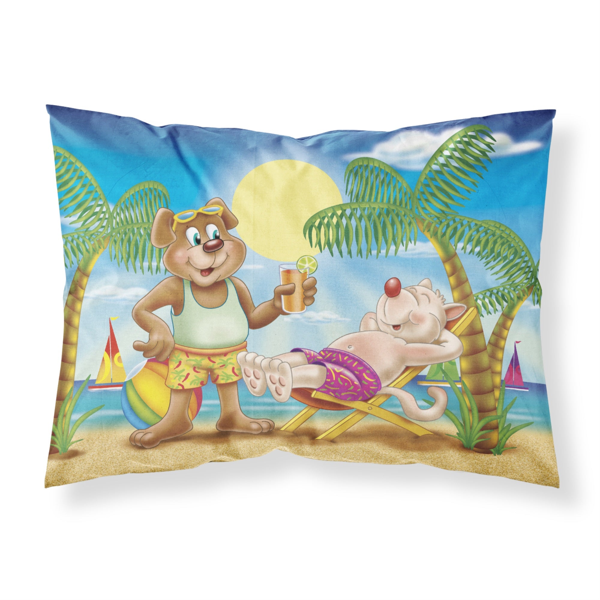Caroline'S Treasures Bears Relaxing At The Beach Fabric Standard Pillowcase Aph3817Pillowcase, Multicolor