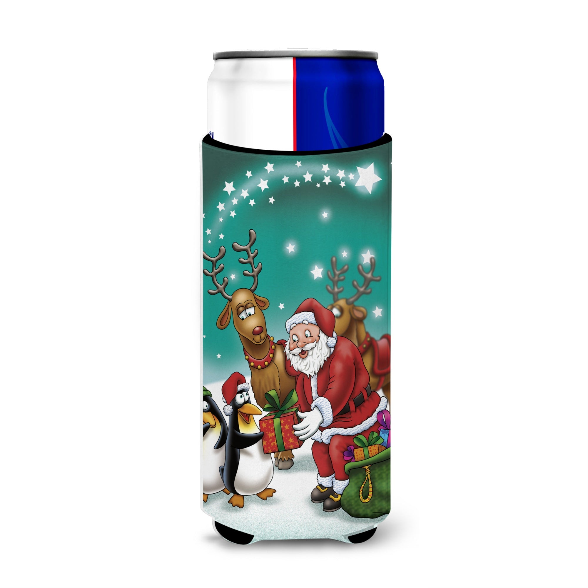 Caroline'S Treasures Santa Claus Christmas With The Penguins Michelob Ultra Koozies For Slim Cans, Multicolor