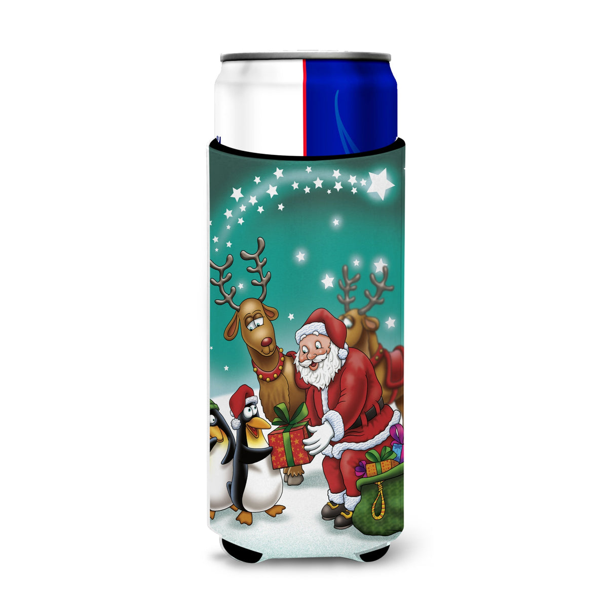 Caroline'S Treasures Santa Claus Christmas With The Penguins Michelob Ultra Koozies For Slim Cans, Multicolor
