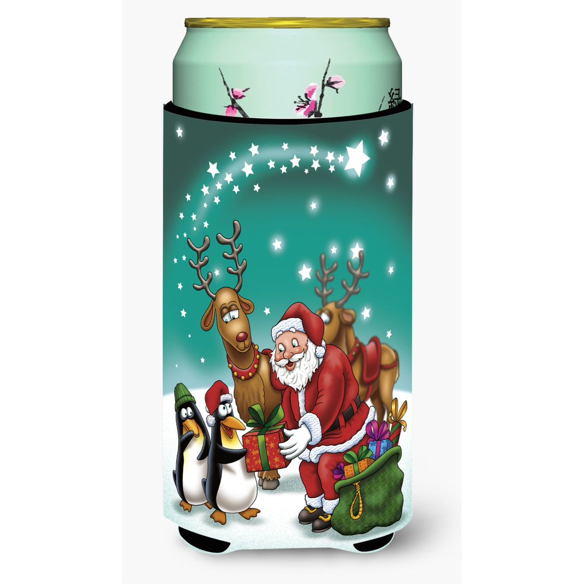 Caroline'S Treasures Santa Claus Christmas With The Penguins Tall Boy Koozie Hugger, Multicolor