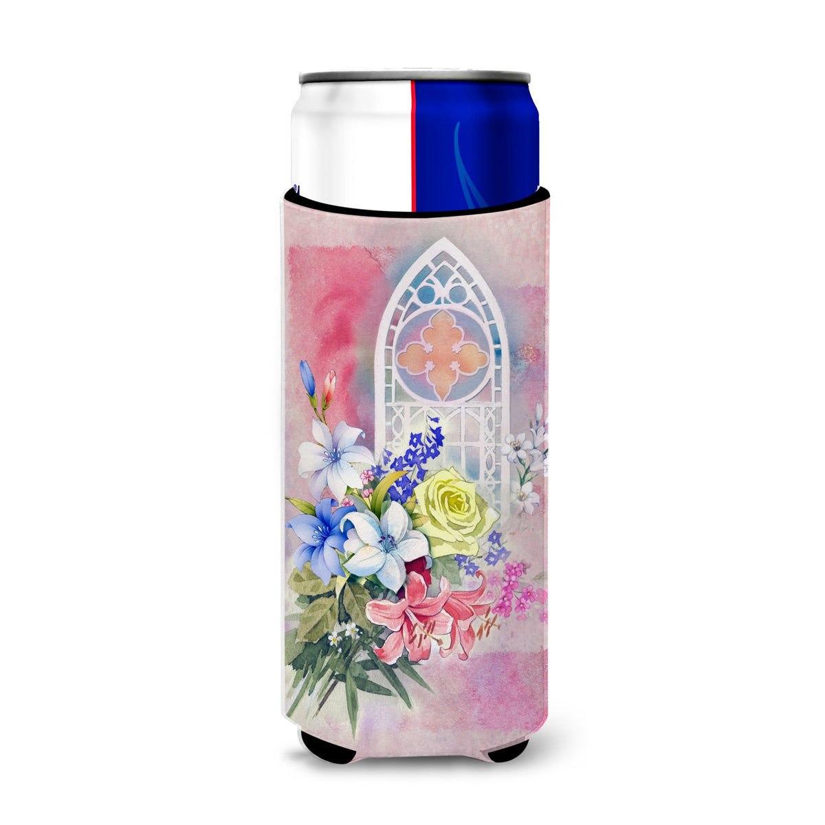 Caroline'S Treasures Church Window & Flowers Michelob Ultra Hugger For Slim Cans, Multicolor