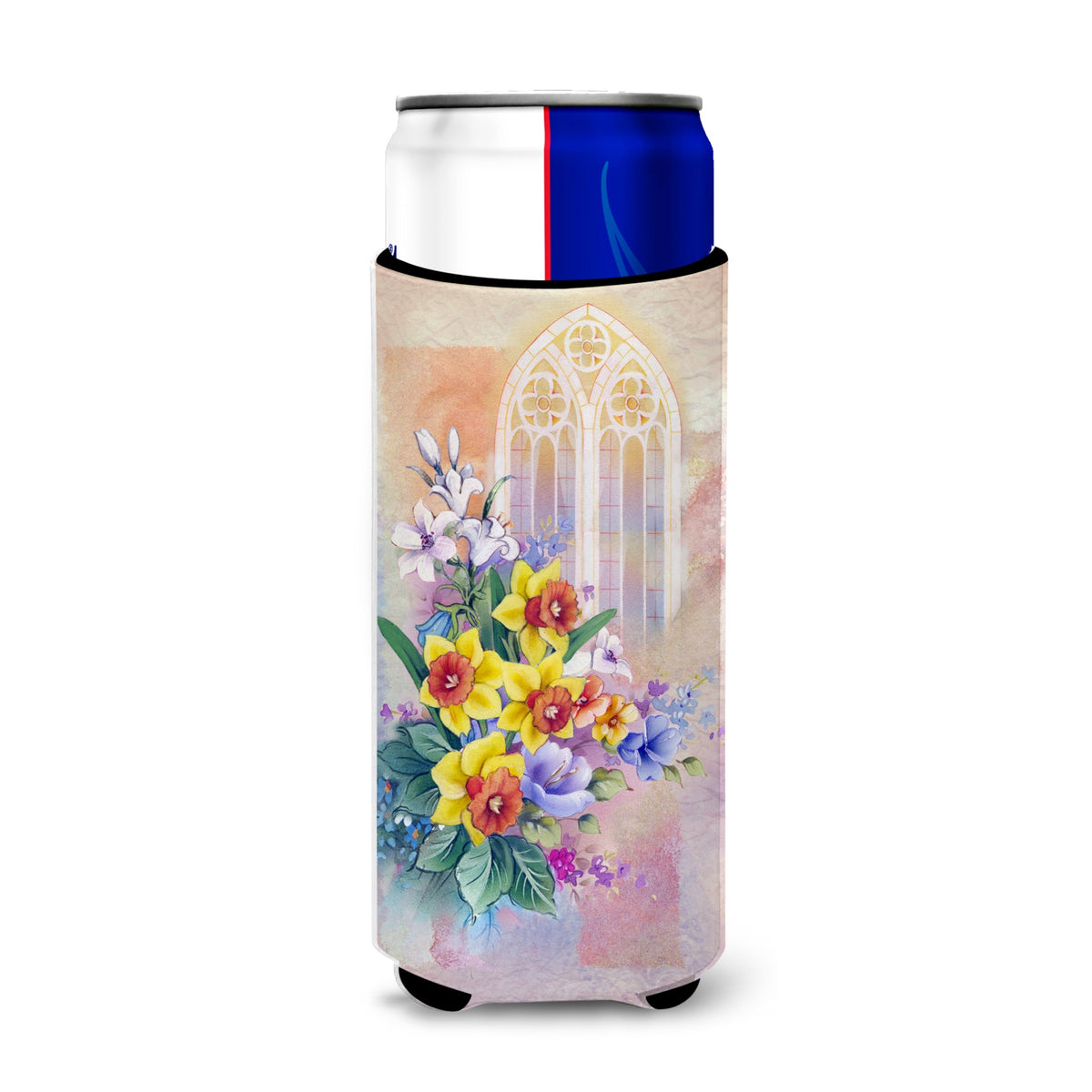 Caroline'S Treasures Church Window & Daffodils Michelob Ultra Hugger For Slim Cans, Multicolor