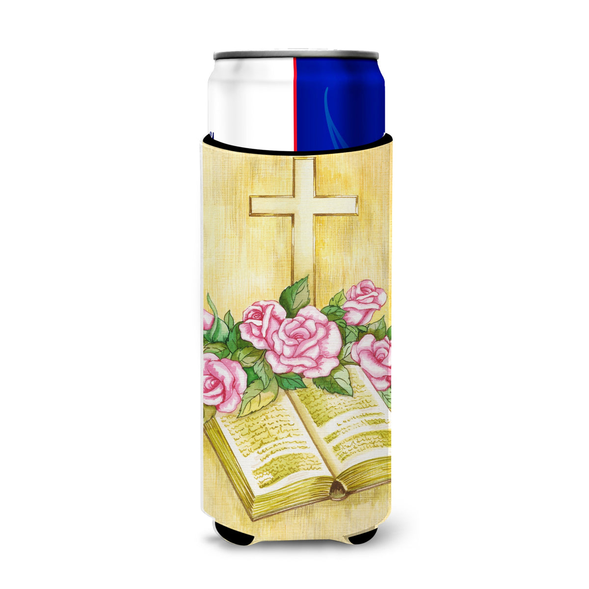 Caroline'S Treasures Easter Cross And Bible With Roses Michelob Ultra Koozies For Slim Cans, Multicolor