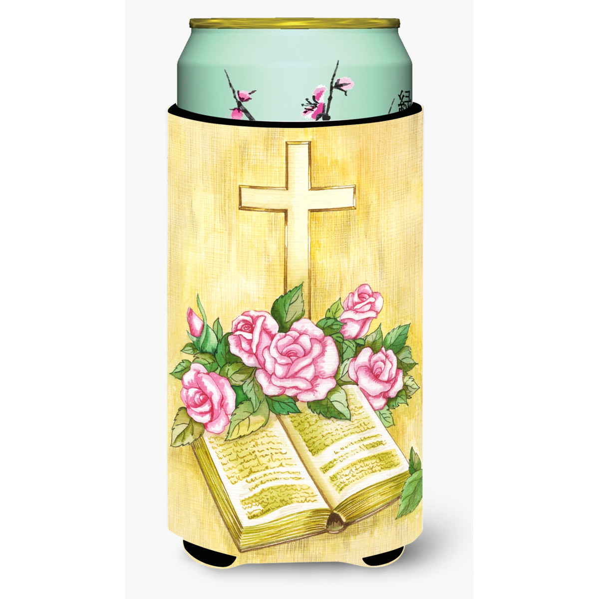 Caroline'S Treasures Easter Cross And Bible With Roses Tall Boy Koozie Hugger, Multicolor