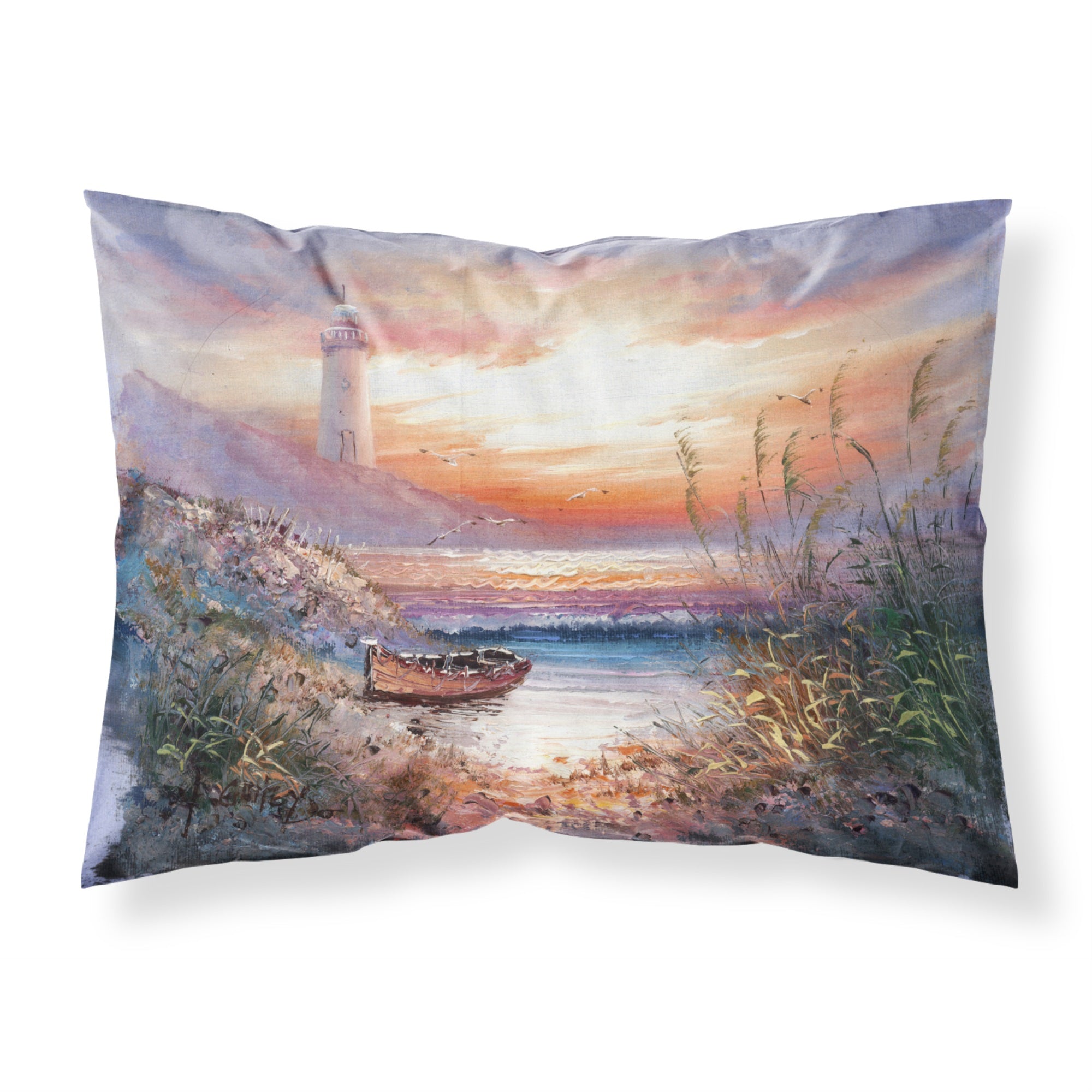 Caroline'S Treasures Lighthouse Scene With Boat Fabric Standard Pillowcase Aph4130Pillowcase, Multicolor