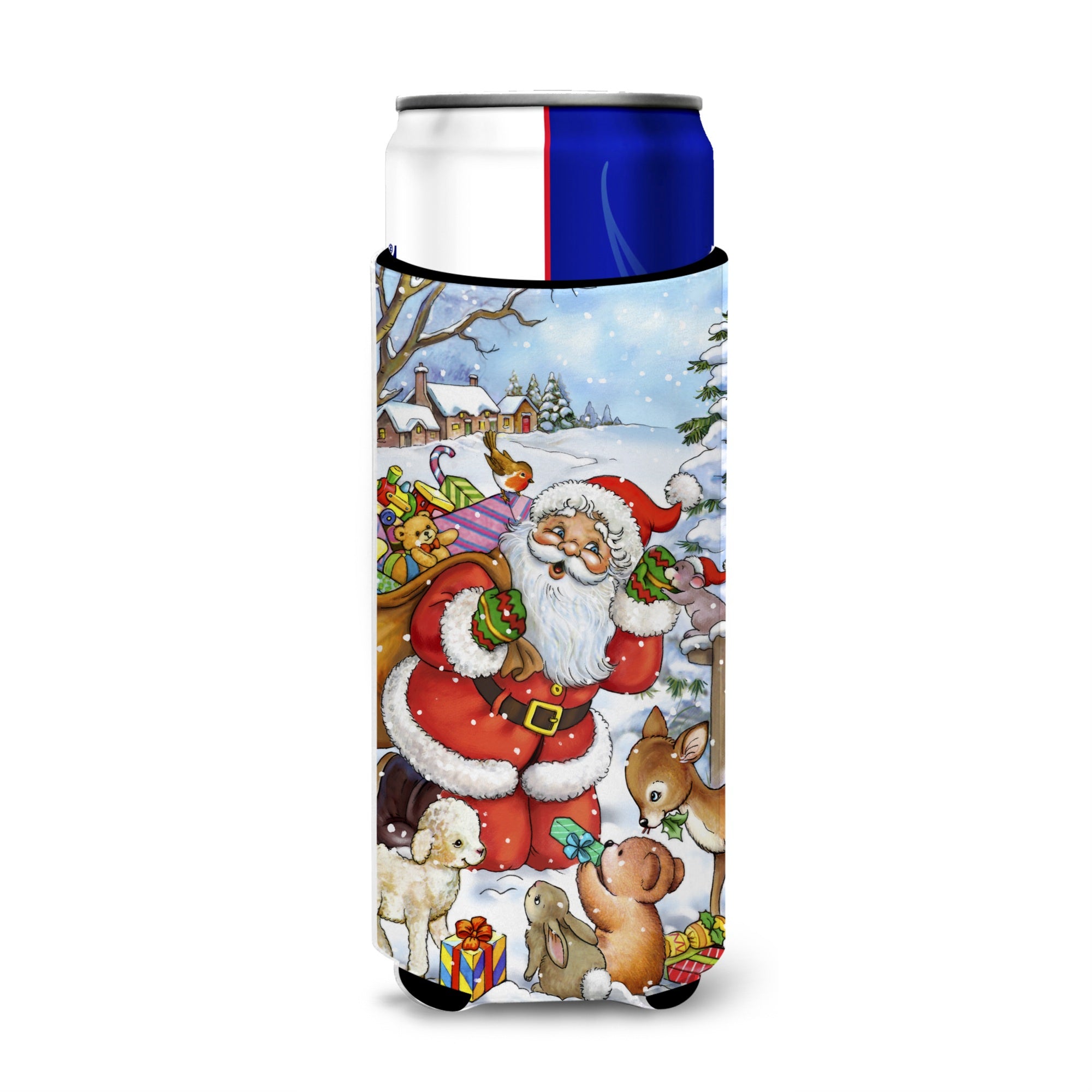 Caroline'S Treasures Christmas Santa Forest Friends Michelob Ultra Koozies For Slim Cans, Multicolor
