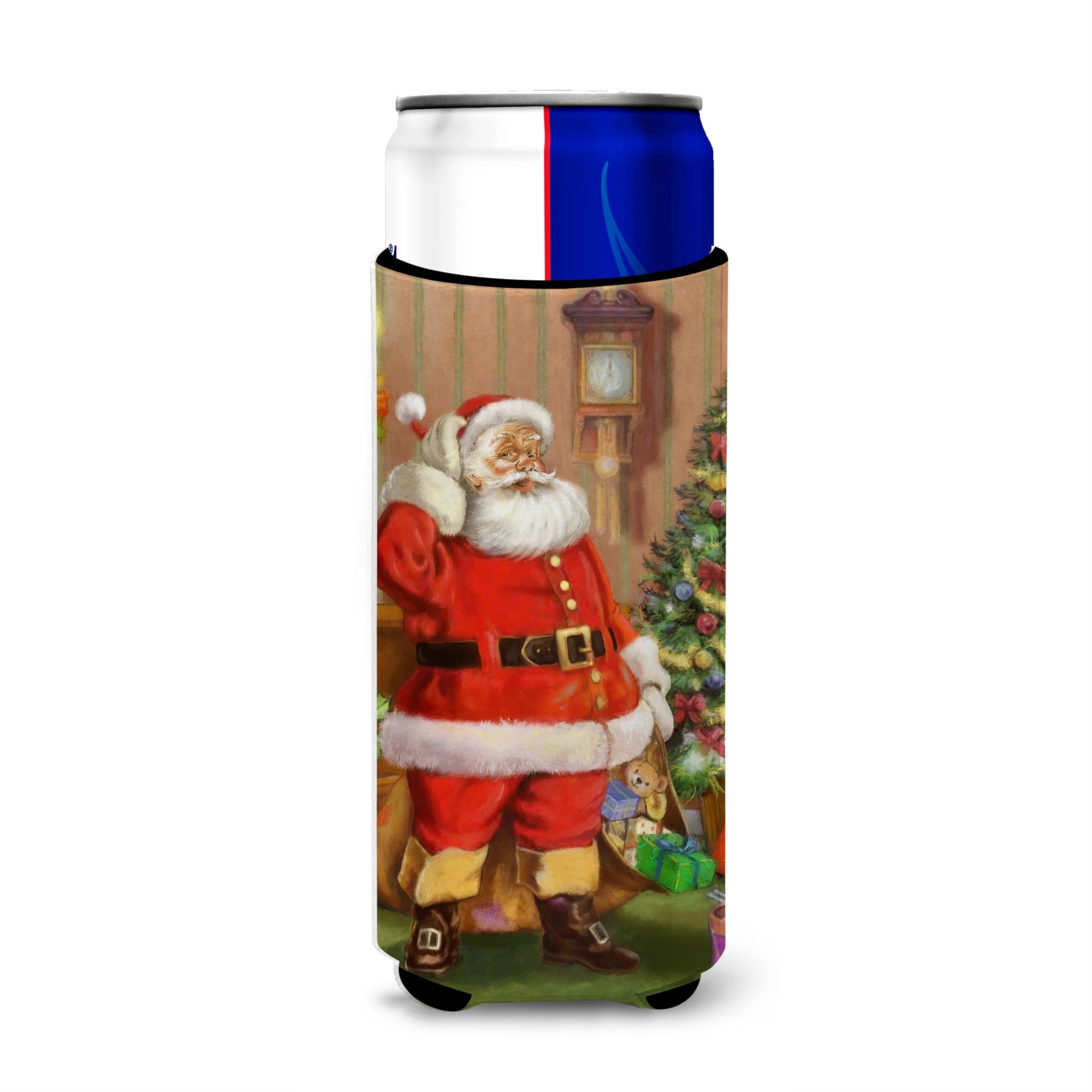 Caroline'S Treasures Christmas Santa By The Tree Michelob Ultra Beverage Insulator For Slim Cans, Multicolor