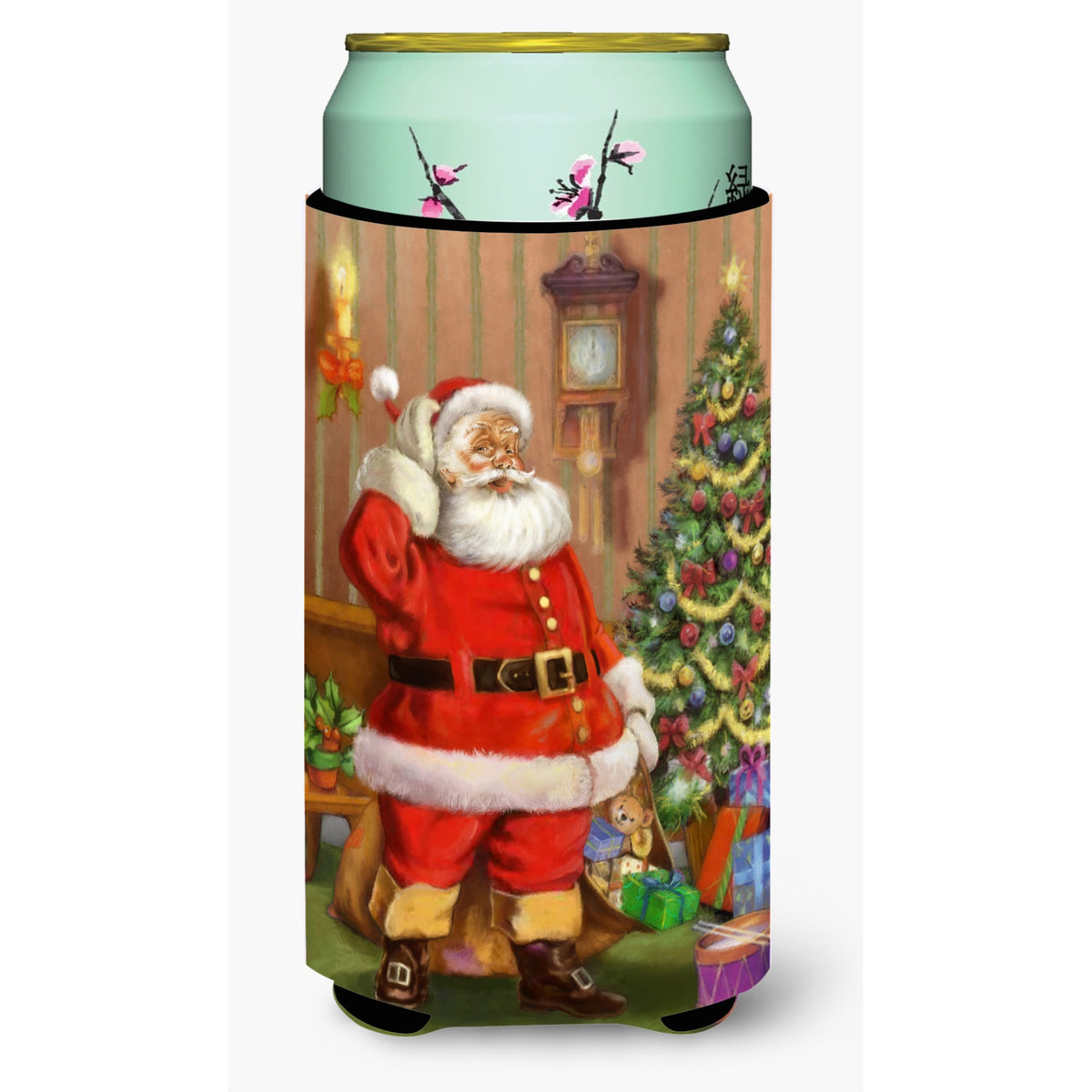 Caroline'S Treasures Christmas Santa By The Tree Tall Boy Koozie Hugger, Multicolor