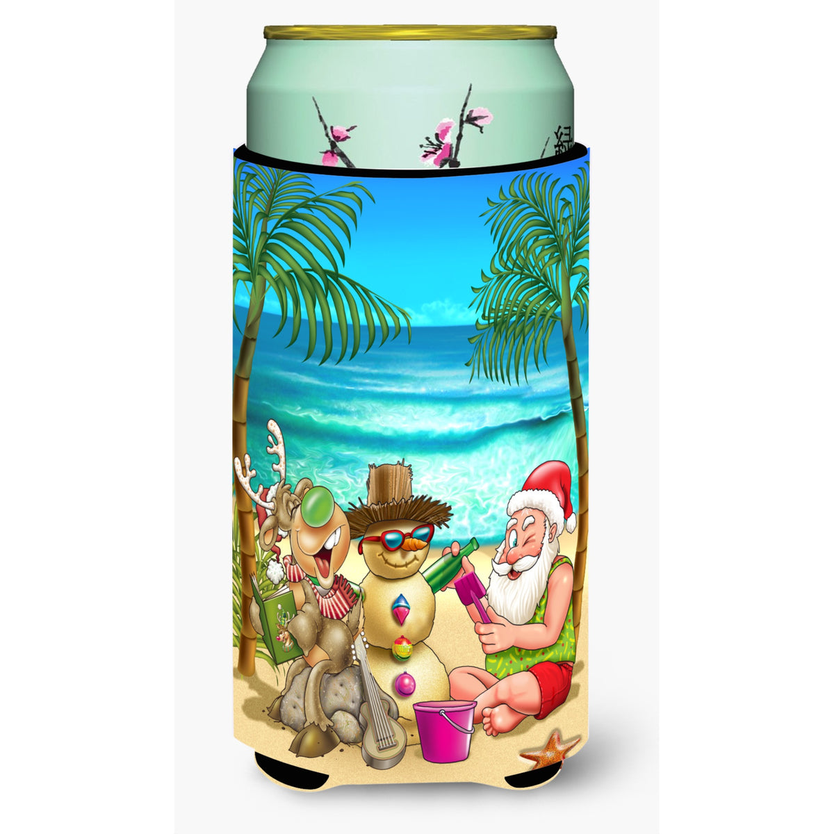 Caroline'S Treasures Beach Christmas Santa Claus And Sandman Tall Boy Koozie Hugger, Multicolor