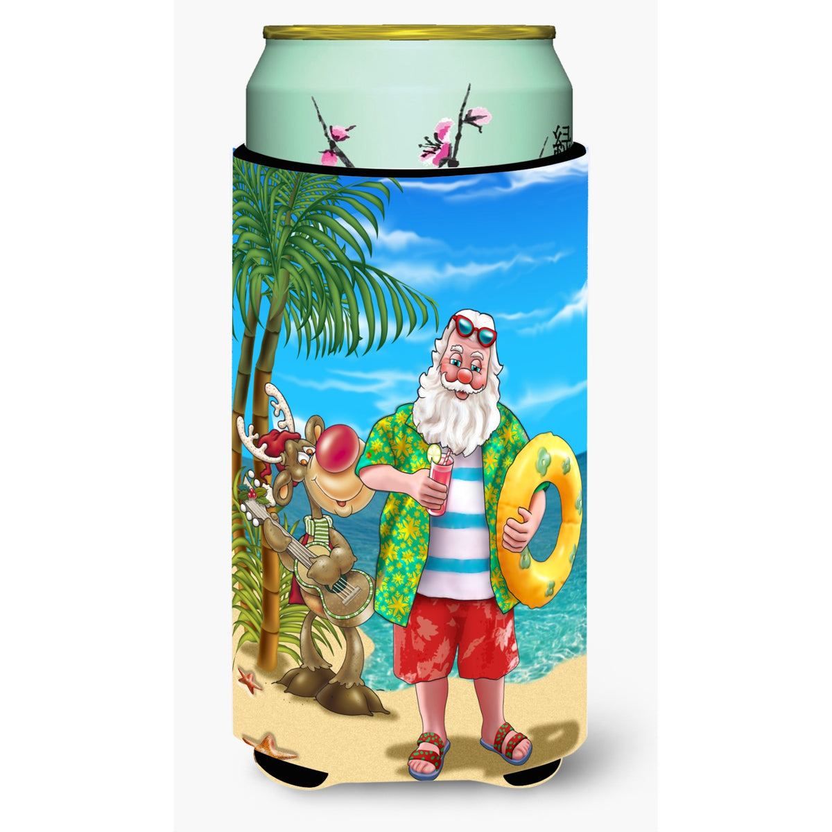 Caroline'S Treasures Beach Christmas Santa Claus Swimming Tall Boy Koozie Hugger, Multicolor