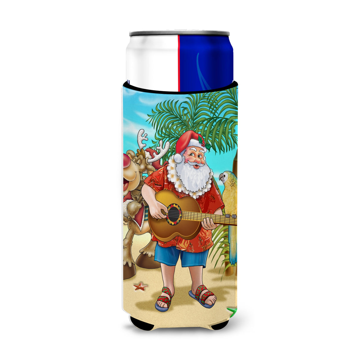 Caroline'S Treasures Beach Christmas Santa Claus Island Time Michelob Ultra Koozies For Slim Cans, Multicolor
