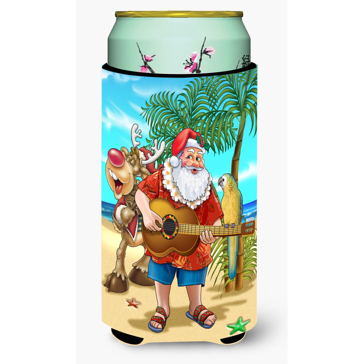 Caroline'S Treasures Beach Christmas Santa Claus Island Time Tall Boy Koozie Hugger, Multicolor