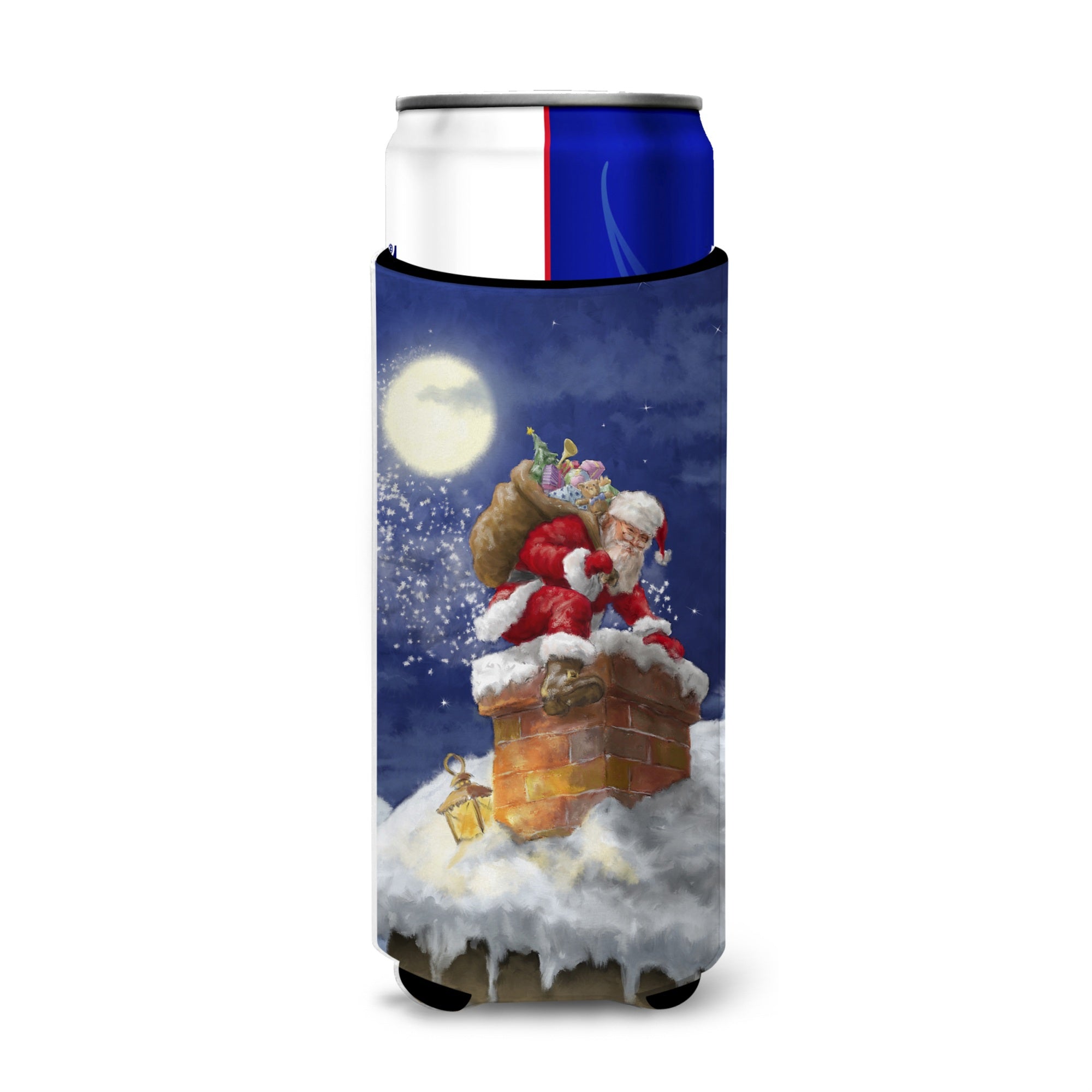 Caroline'S Treasures Christmas Santa Claus In The Chimney Michelob Ultra Beverage Insulator For Slim Cans, Multicolor