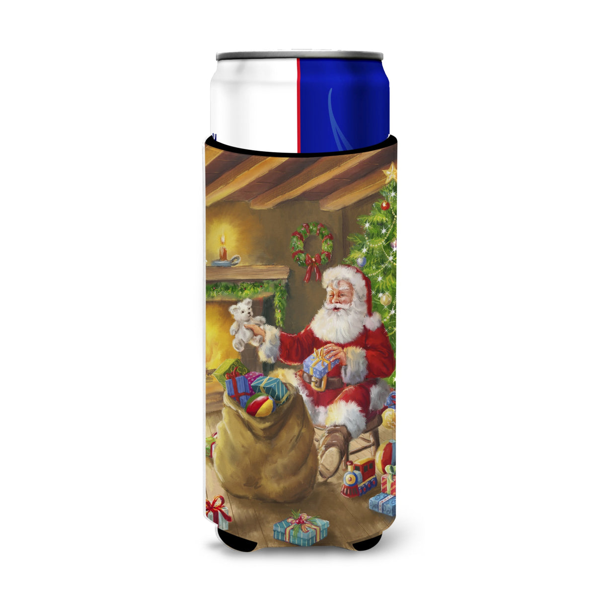 Caroline'S Treasures Christmas Santa Claus Unloading Toys Michelob Ultra Koozies For Slim Cans, Multicolor