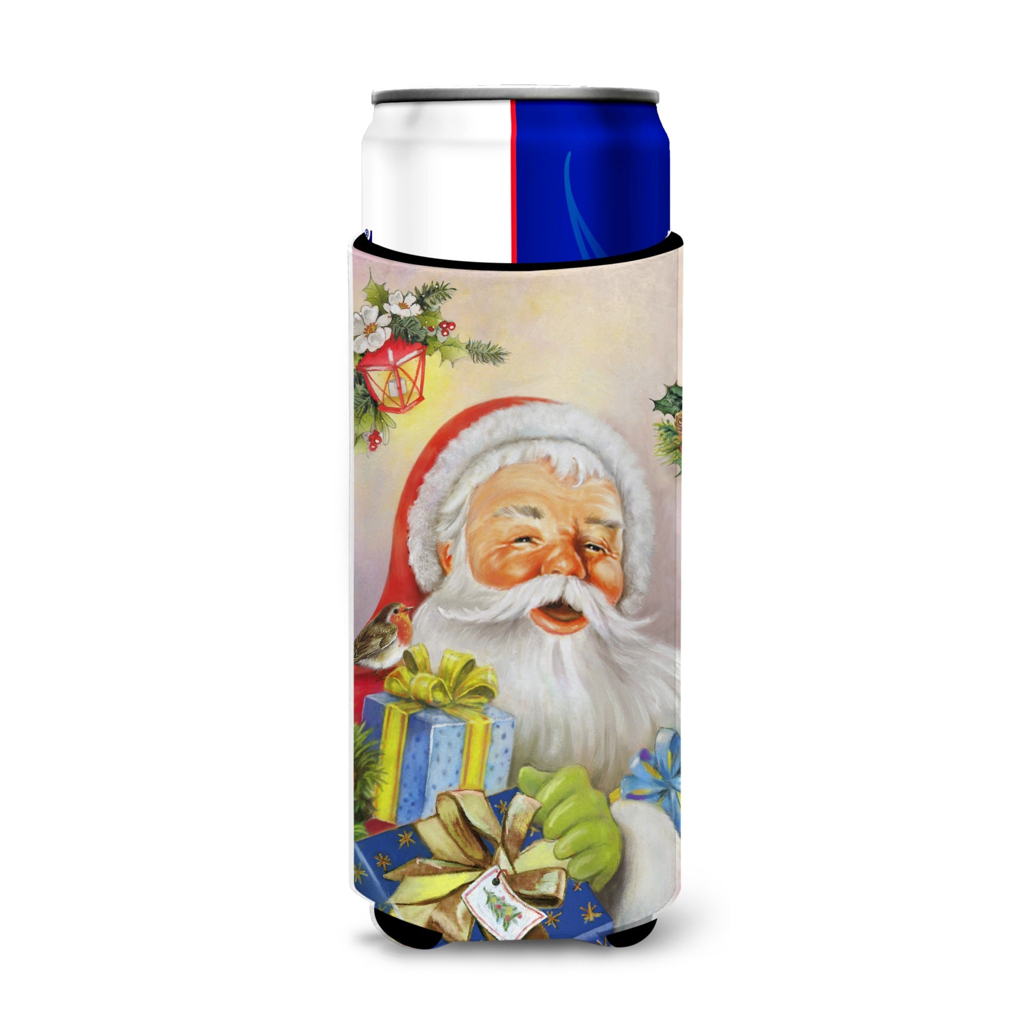 Caroline'S Treasures Christmas Santa Claus Presents Michelob Ultra Beverage Insulator For Slim Cans, Multicolor