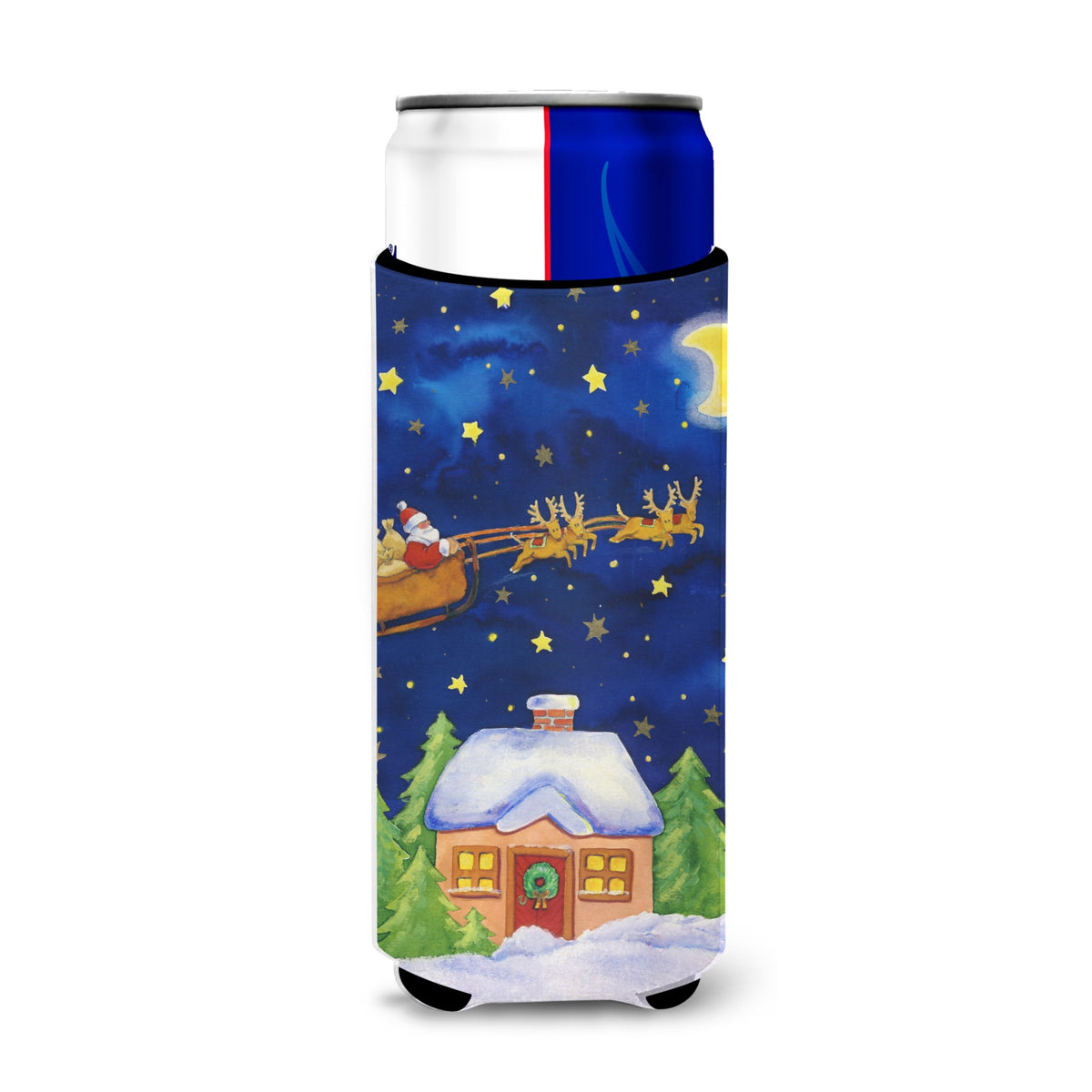 Caroline'S Treasures Christmas Santa Claus Across The Sky Michelob Ultra Koozies For Slim Cans, Multicolor