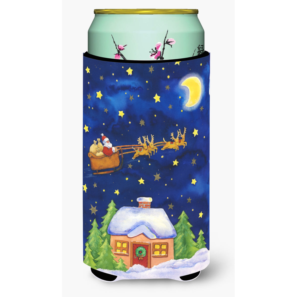 Caroline'S Treasures Christmas Santa Claus Across The Sky Tall Boy Koozie Hugger, Multicolor