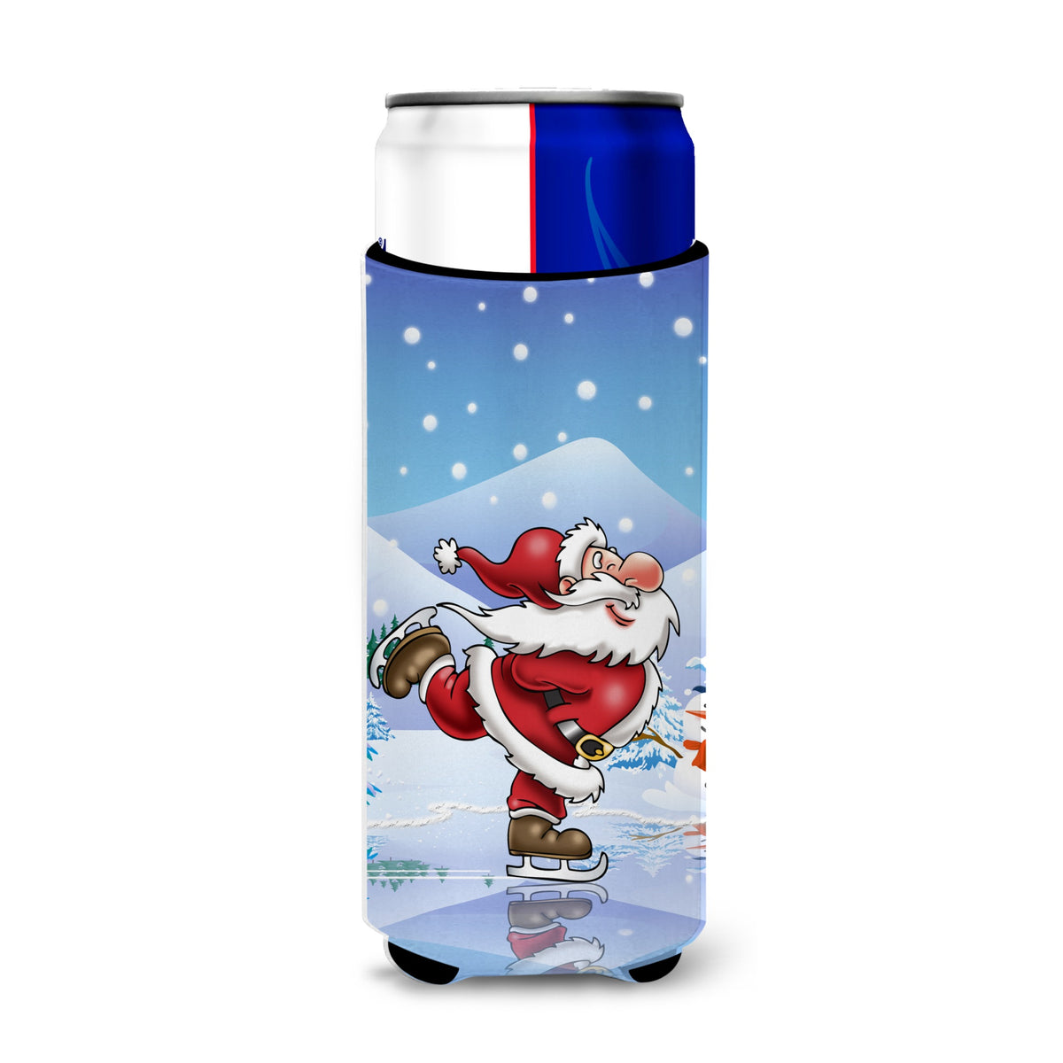 Caroline'S Treasures Christmas Santa Claus Ice Skating Michelob Ultra Koozies For Slim Cans, Multicolor
