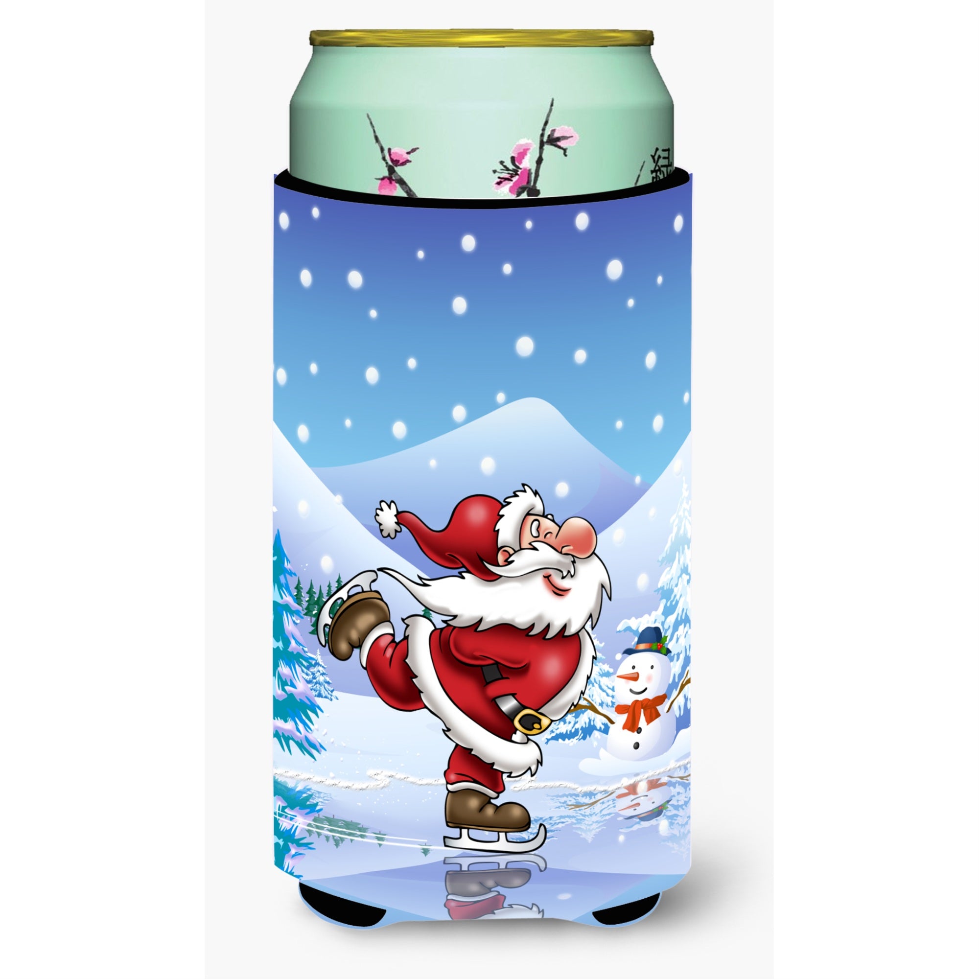Caroline'S Treasures Christmas Santa Claus Ice Skating Tall Boy Koozie Hugger, Multicolor