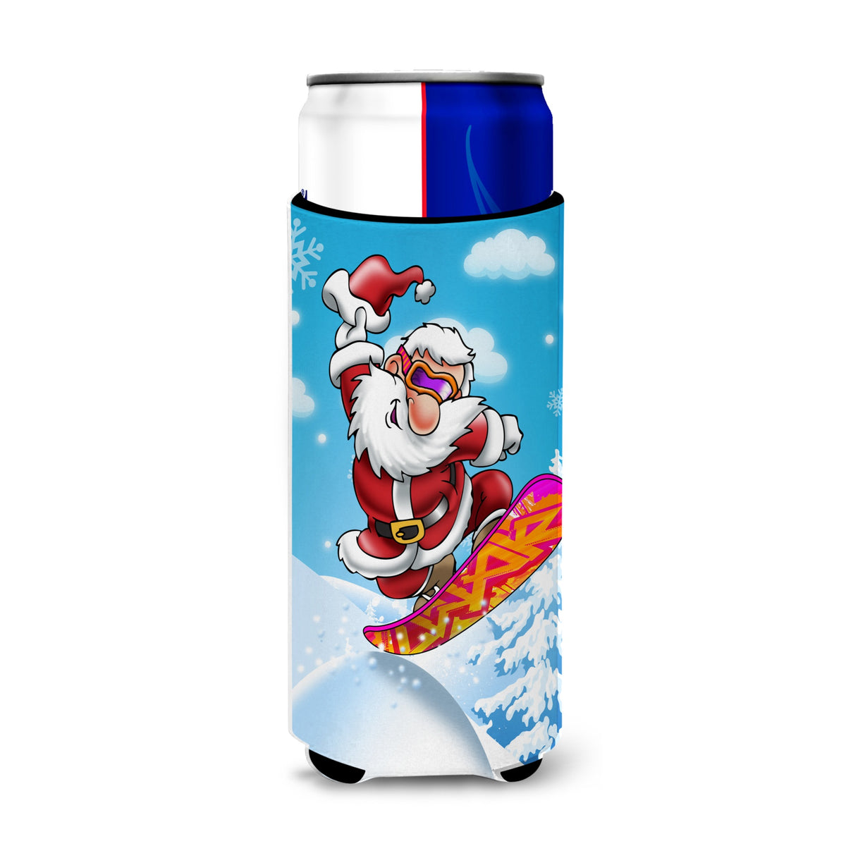 Caroline'S Treasures Christmas Santa Claus Snowboarding Michelob Ultra Koozies For Slim Cans, Multicolor