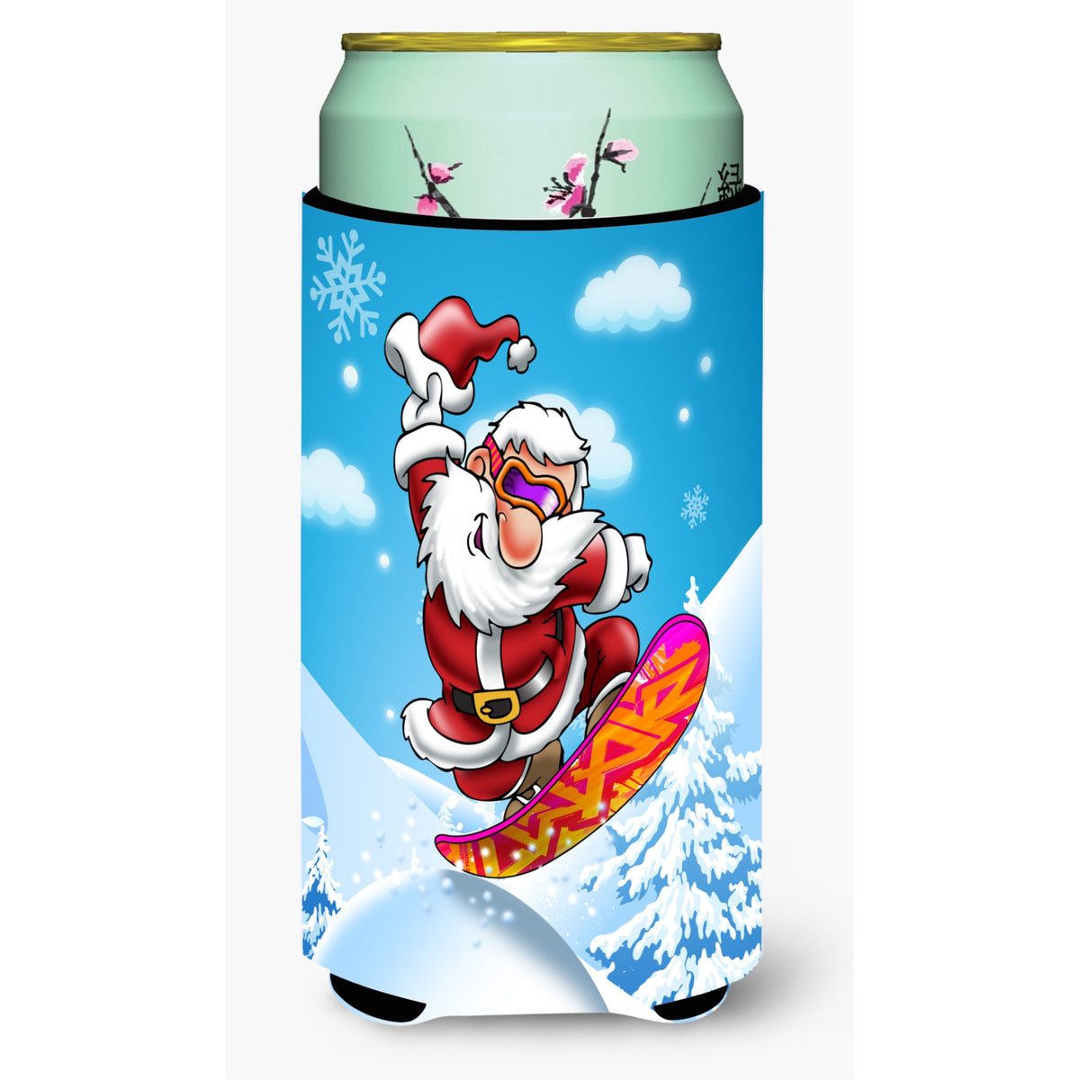 Caroline'S Treasures Christmas Santa Claus Snowboarding Tall Boy Koozie Hugger, Multicolor