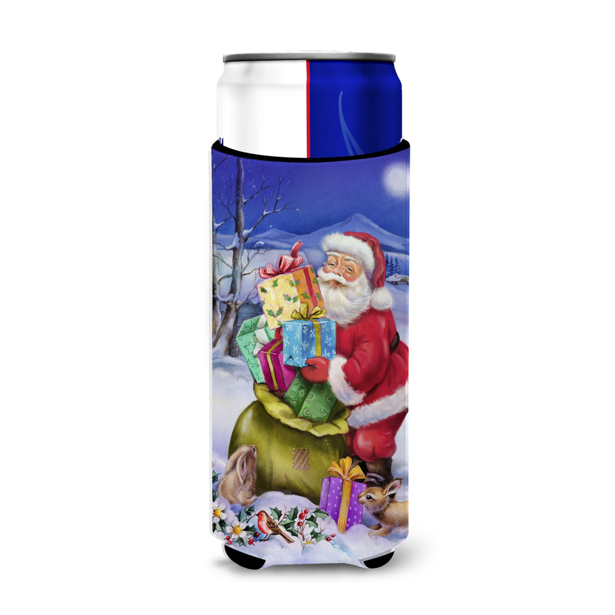 Caroline'S Treasures Christmas Santa Claus With Rabbits Michelob Ultra Koozies For Slim Cans, Multicolor