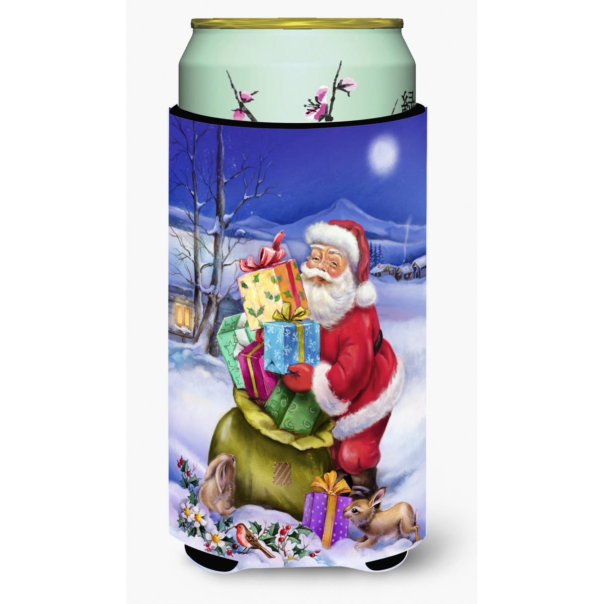 Caroline'S Treasures Christmas Santa Claus With Rabbits Tall Boy Koozie Hugger, Multicolor