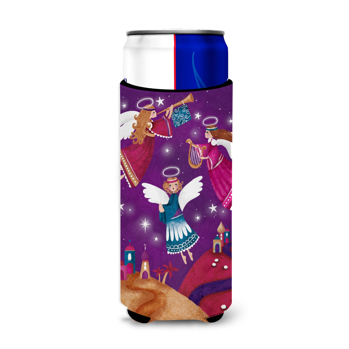 Caroline'S Treasures Christmas Angels In Purple Michelob Ultra Koozies For Slim Cans, Multicolor