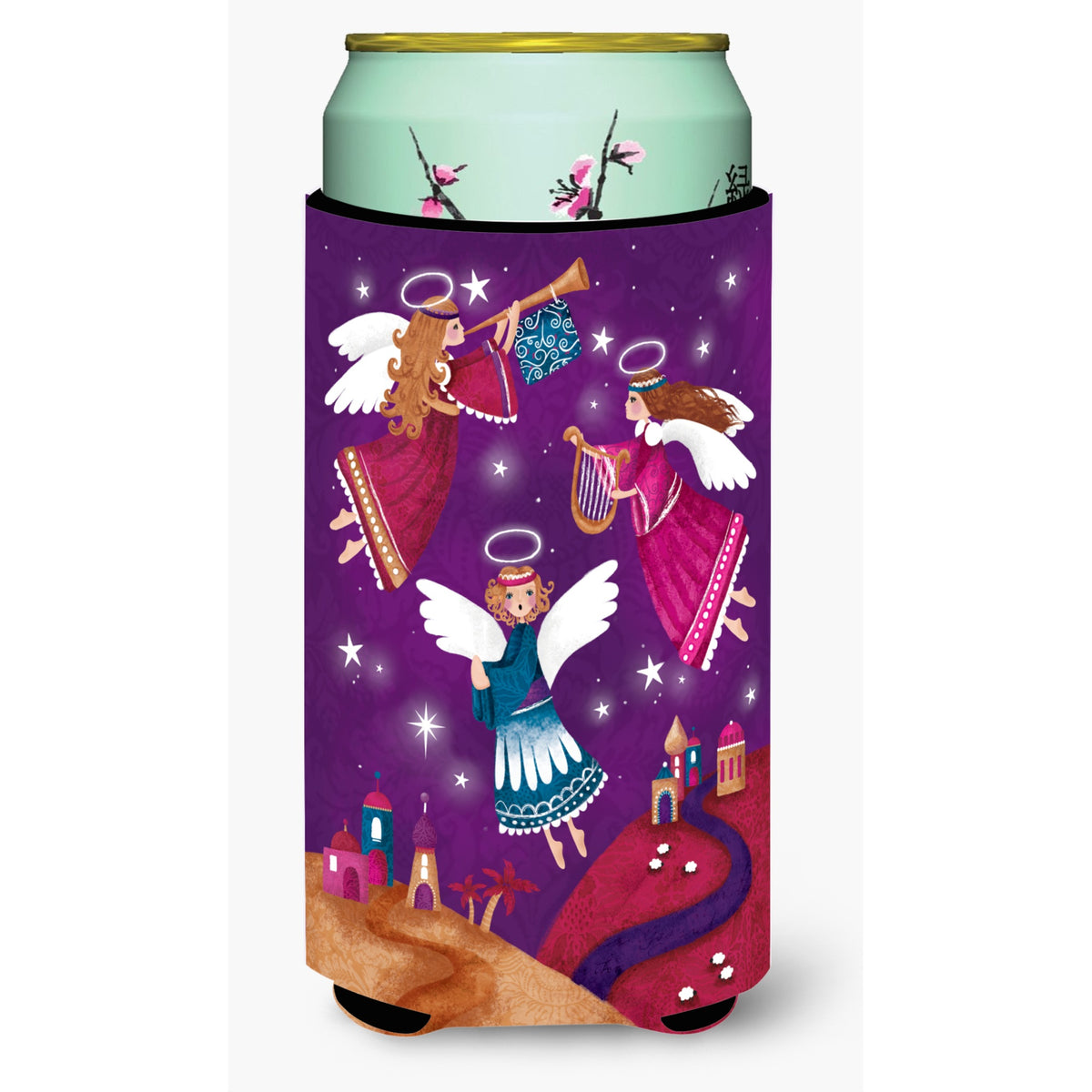 Caroline'S Treasures Christmas Angels In Purple Tall Boy Koozie Hugger, Multicolor