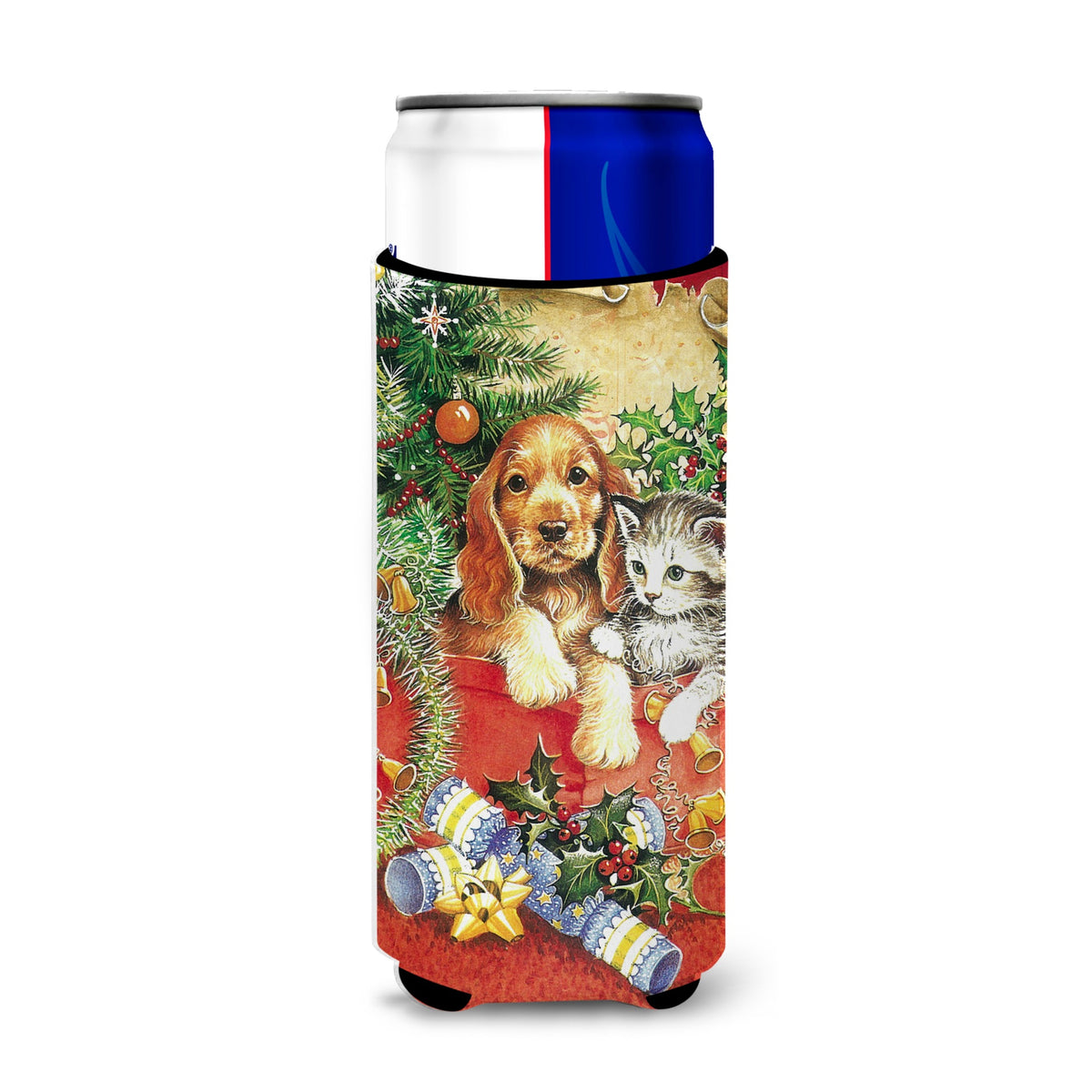 Caroline'S Treasures Christmas Puppy And Kitten Michelob Ultra Koozies For Slim Cans, Multicolor