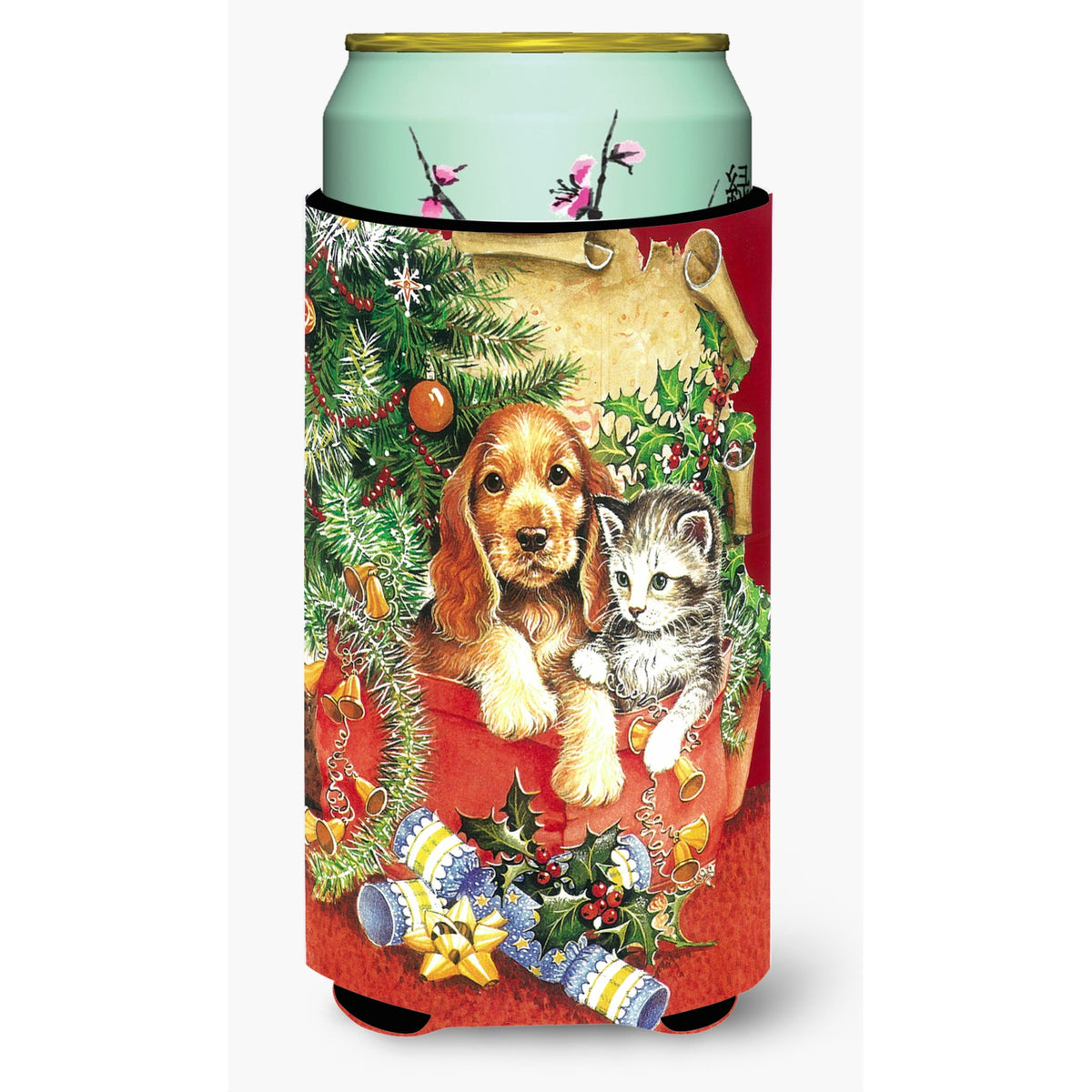 Caroline'S Treasures Christmas Puppy And Kitten Tall Boy Koozie Hugger, Multicolor
