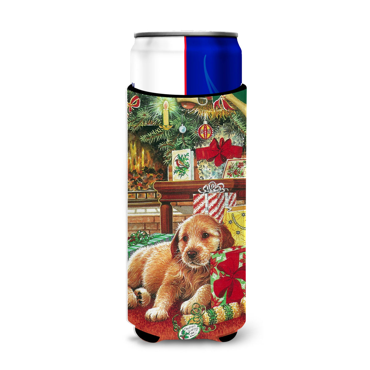 Caroline'S Treasures Christmas Puppy Michelob Ultra Koozies For Slim Cans, Multicolor