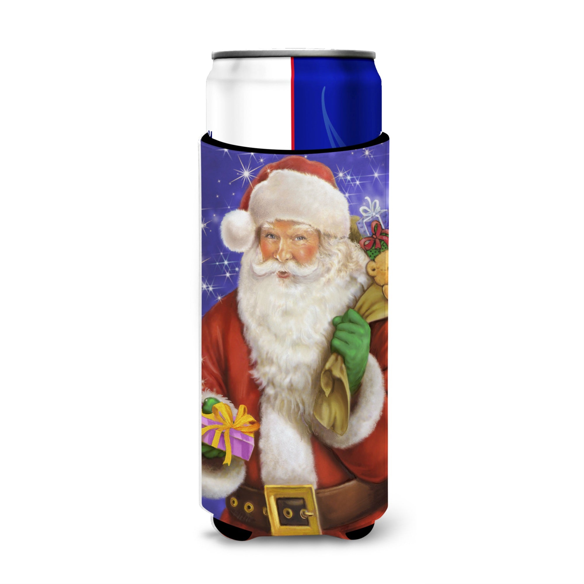 Caroline'S Treasures Christmas Santa Claus Ready To Work Michelob Ultra Koozies For Slim Cans, Multicolor