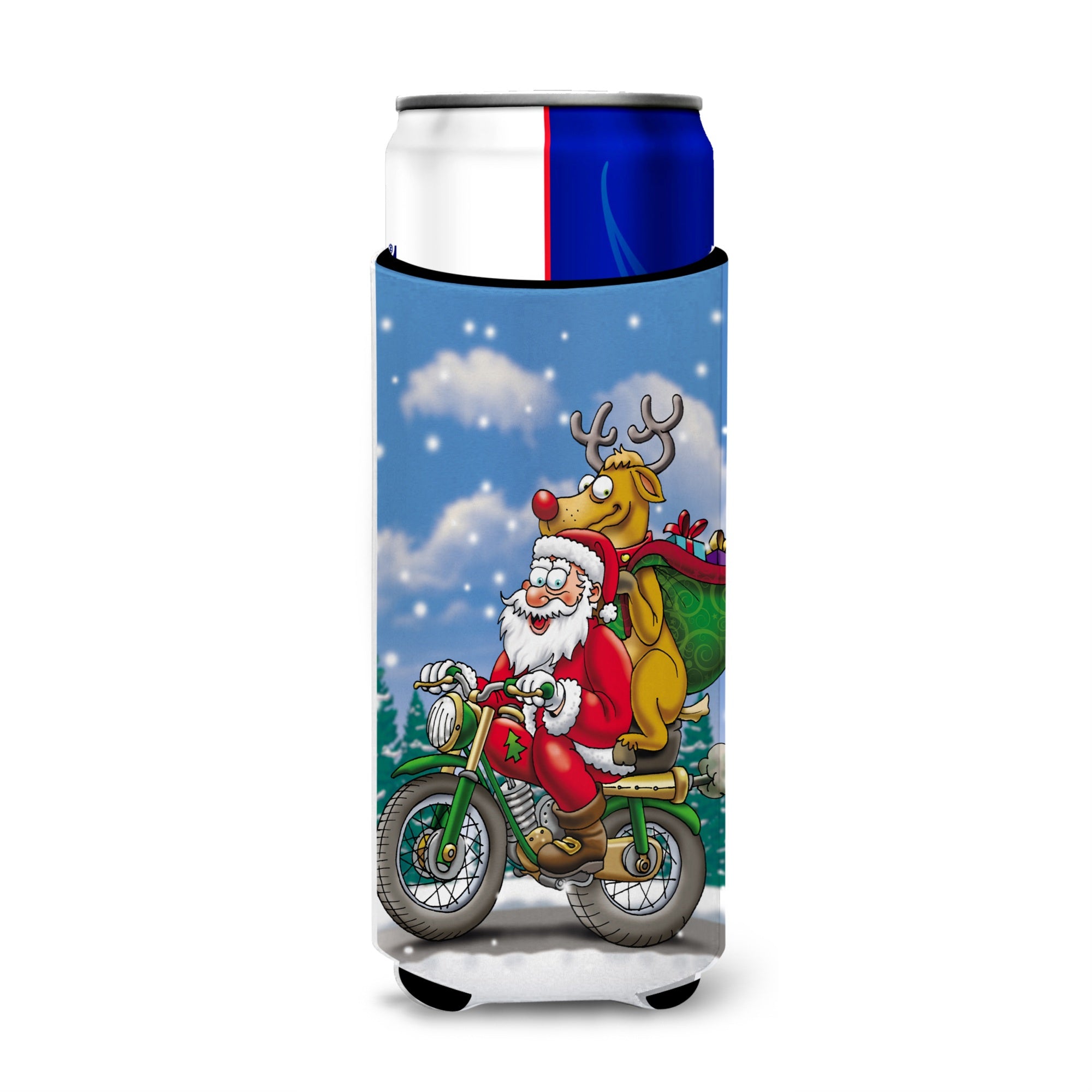 Caroline'S Treasures Christmas Santa Claus On A Motorcycle Michelob Ultra Koozies For Slim Cans, Multicolor