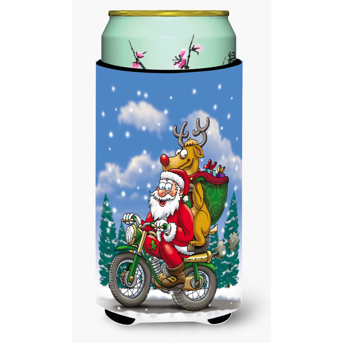 Caroline'S Treasures Christmas Santa Claus On A Motorcycle Tall Boy Koozie Hugger, Multicolor