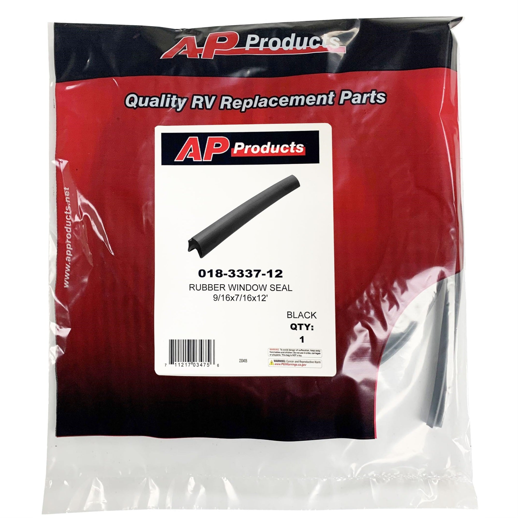 Ap Products 018-3337-12 Rubber Window Seal - 9/16' X 7/16' X 12'